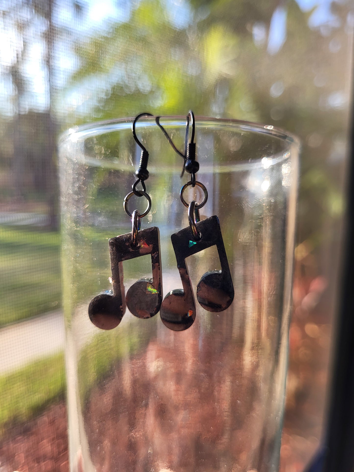 Black Music Note Hook Earrings