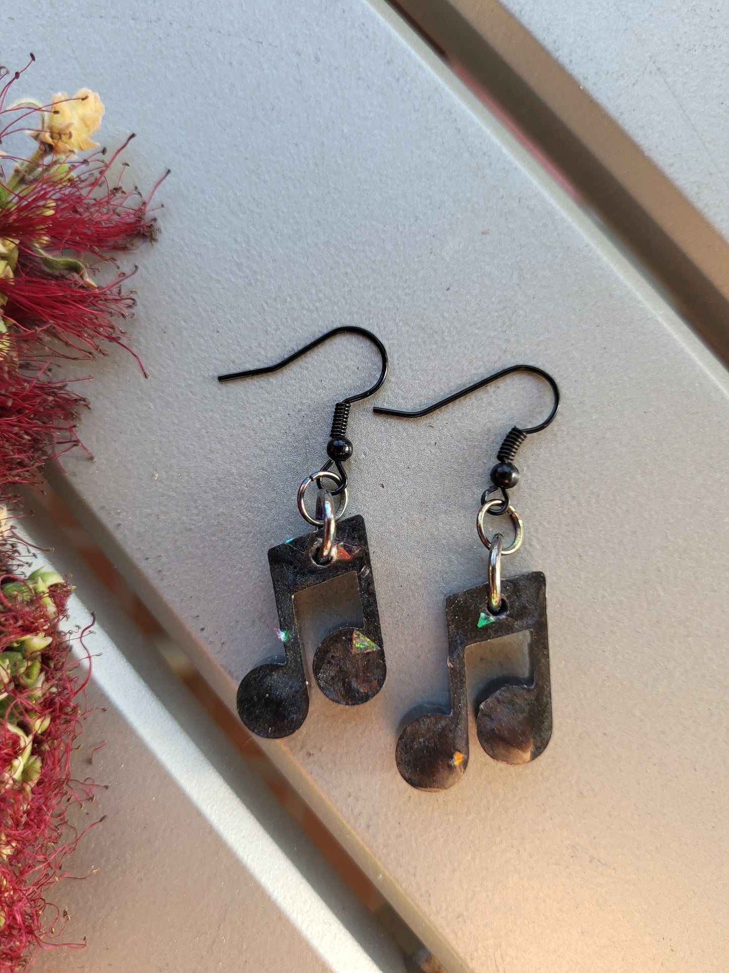 Black Music Note Hook Earrings