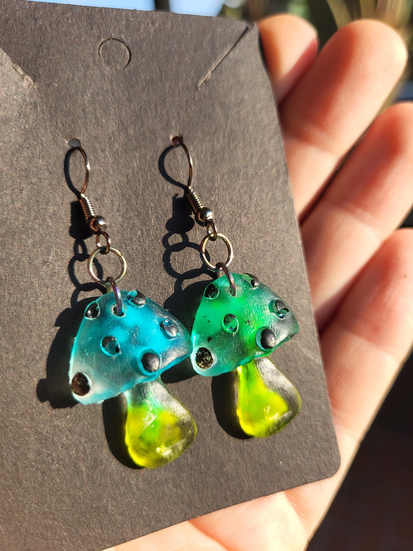 Blue and Green Small Mushroom Earrings