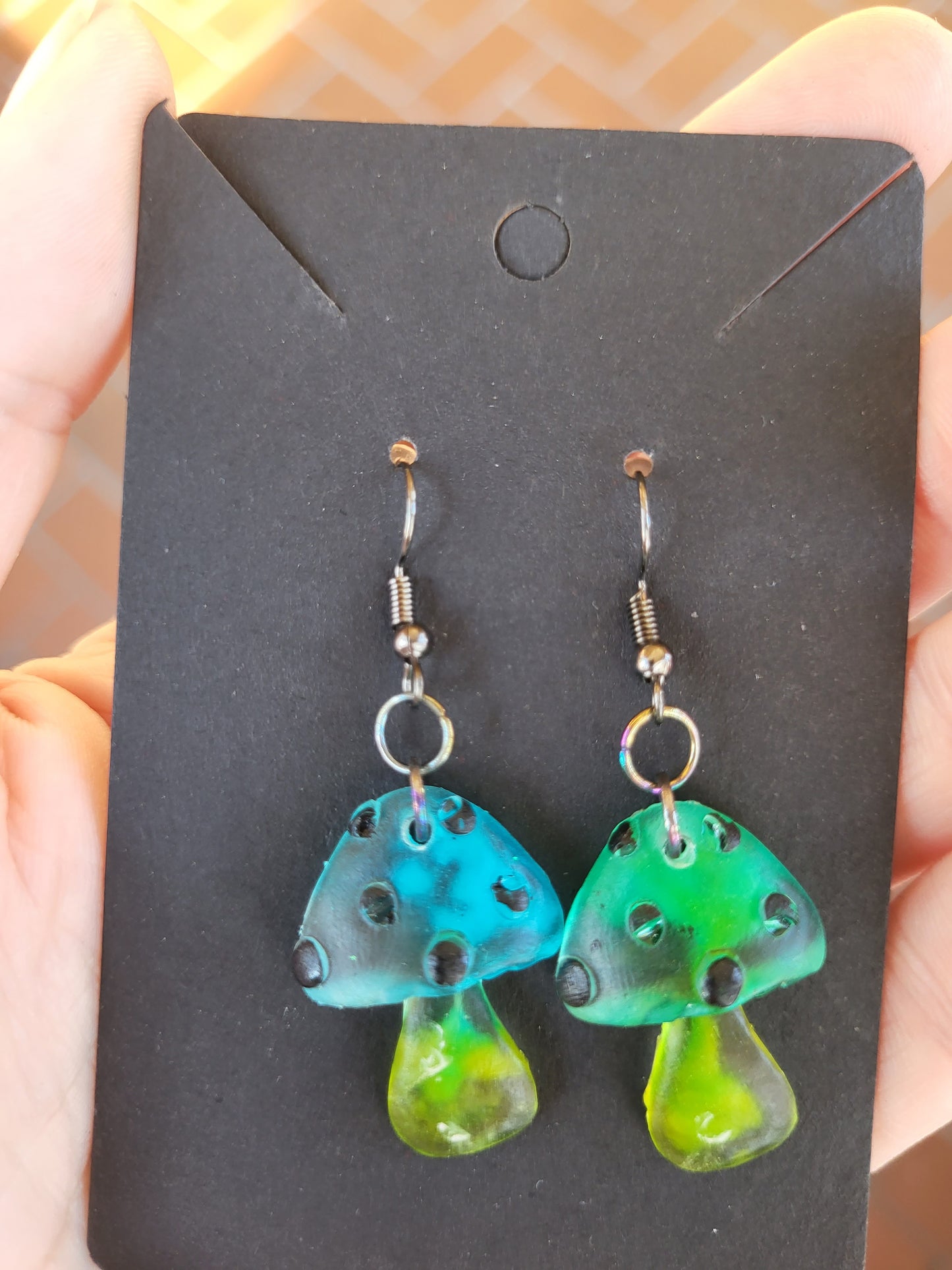 Blue and Green Small Mushroom Earrings