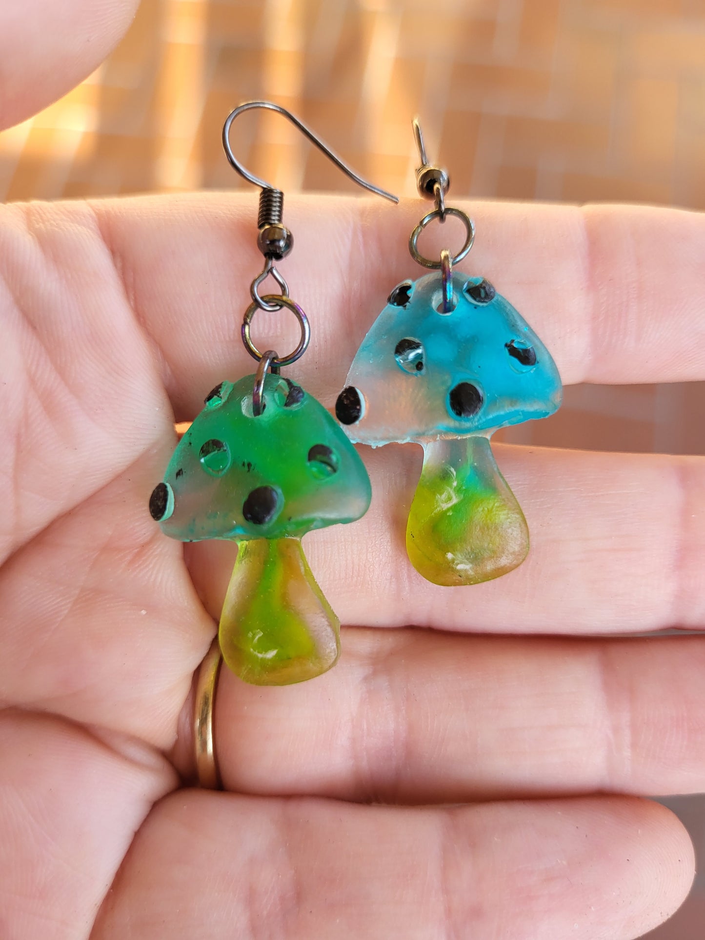 Blue and Green Small Mushroom Earrings