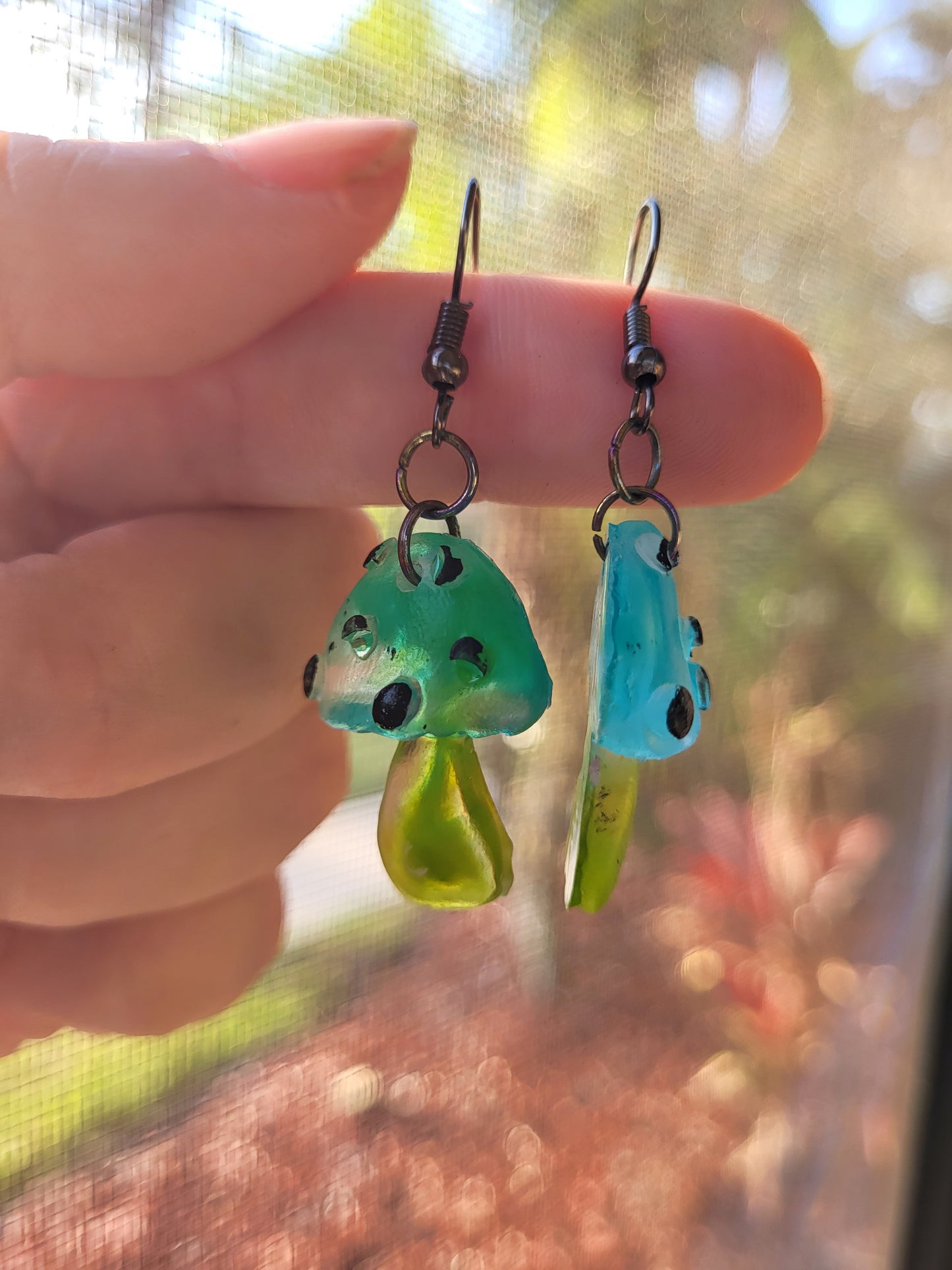 Blue and Green Small Mushroom Earrings