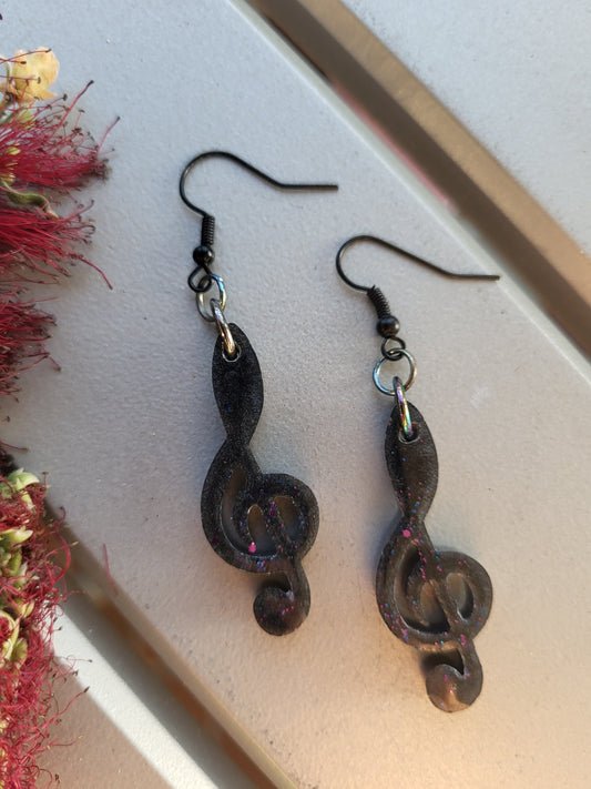 Black Treble Clef Earrings