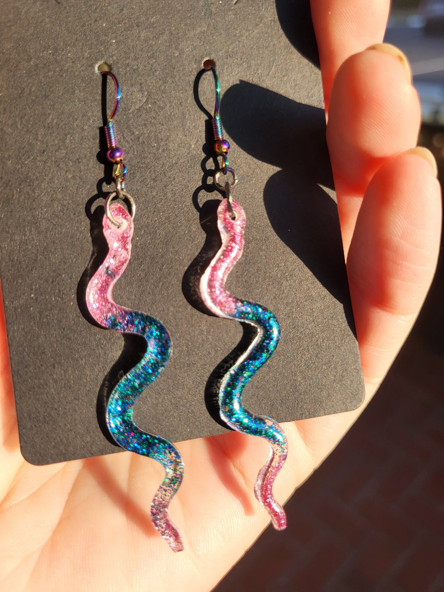 Pink and Turquoise Snake Earrings