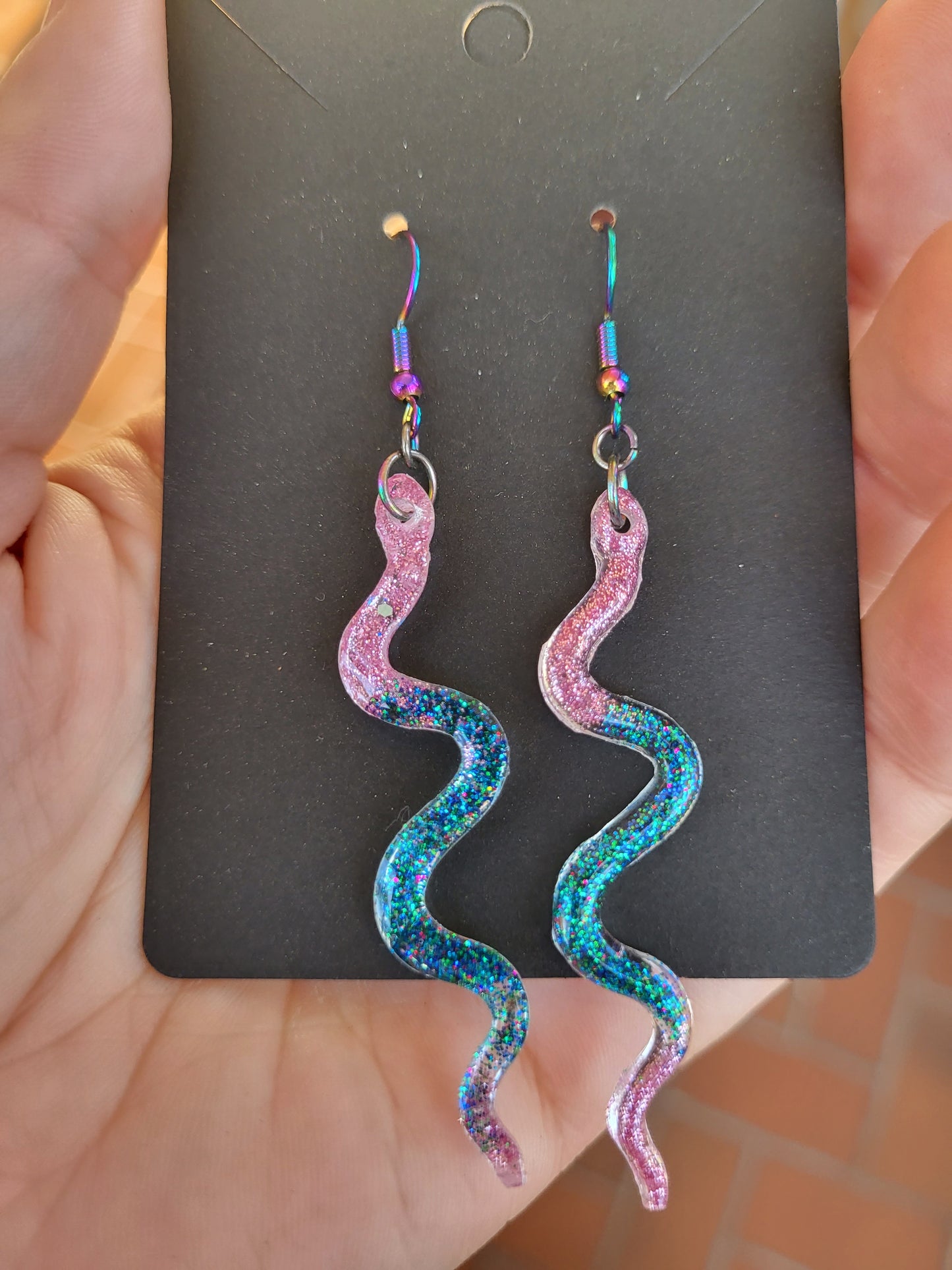 Pink and Turquoise Snake Earrings