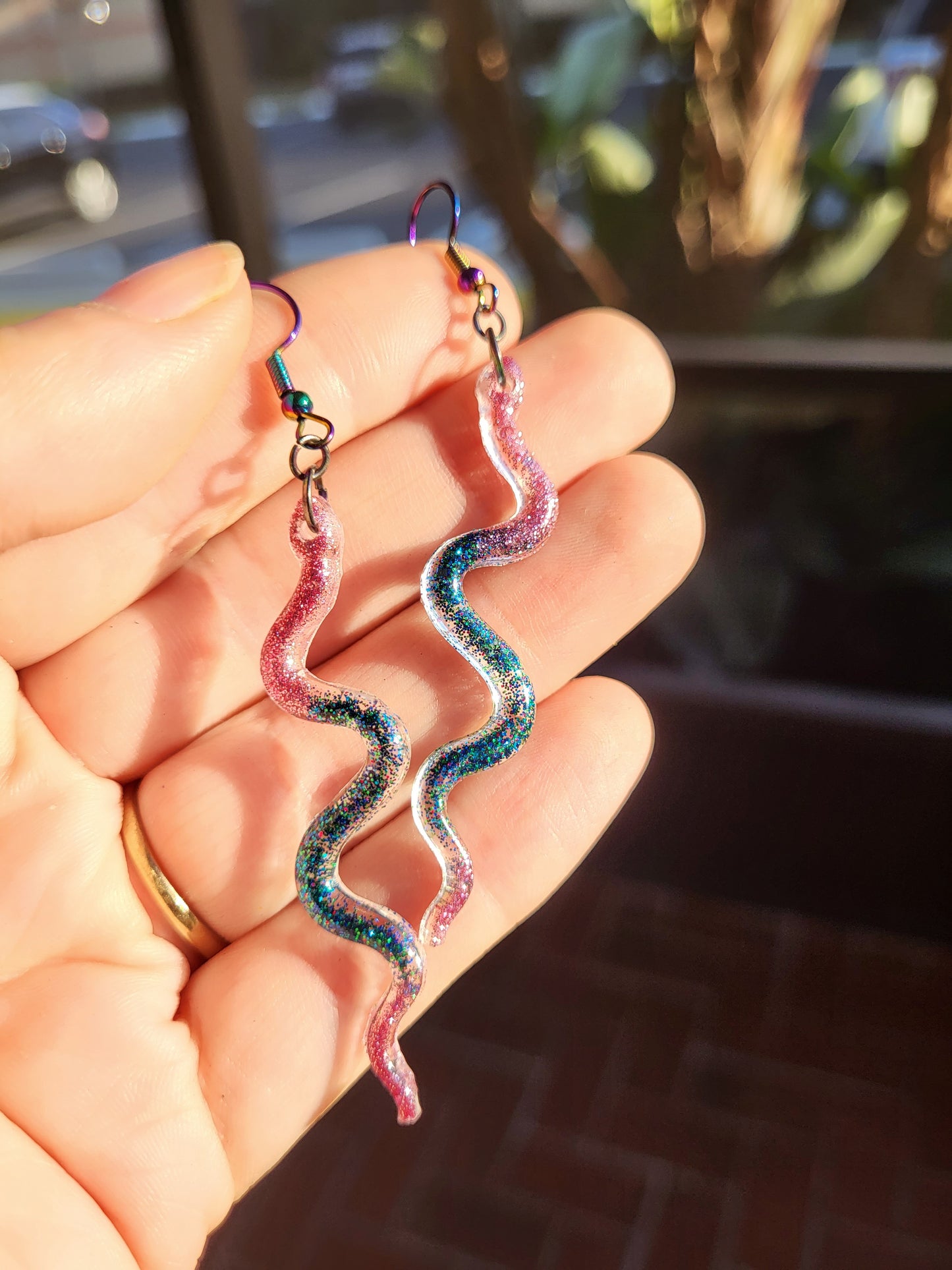 Pink and Turquoise Snake Earrings