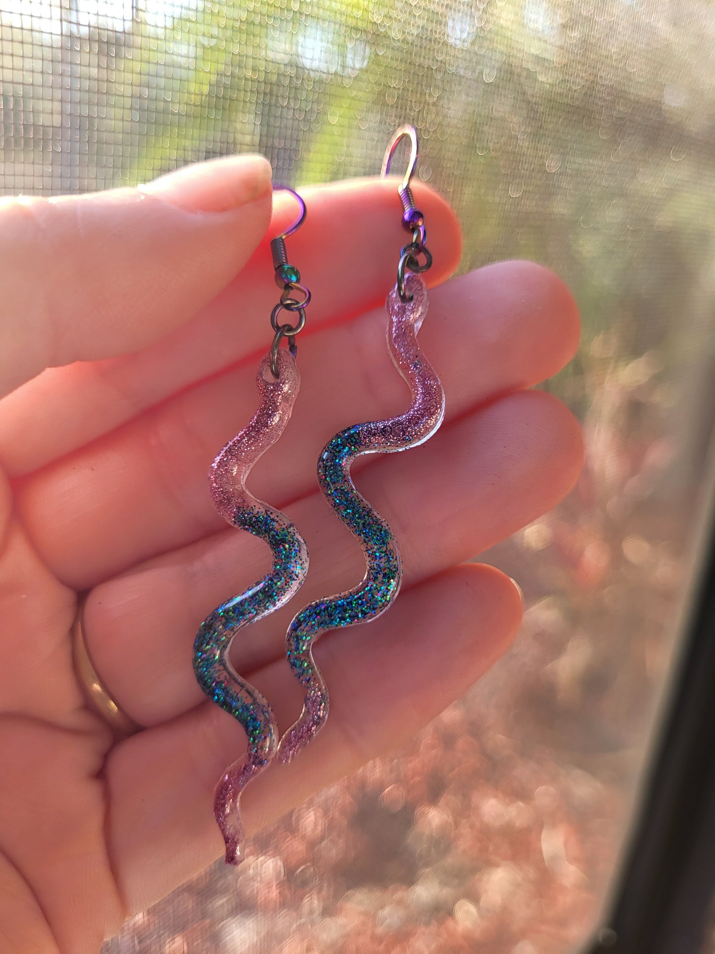 Pink and Turquoise Snake Earrings