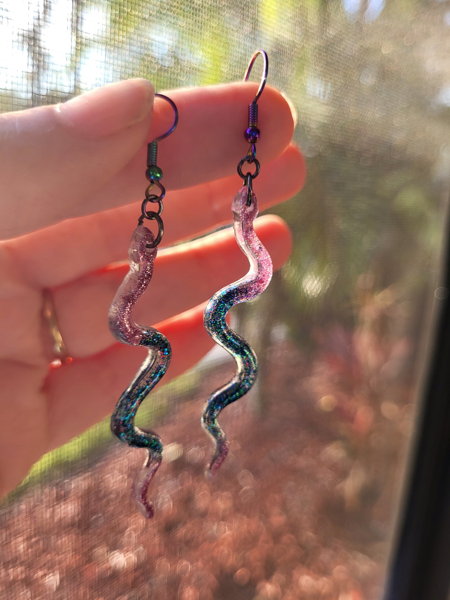 Pink and Turquoise Snake Earrings