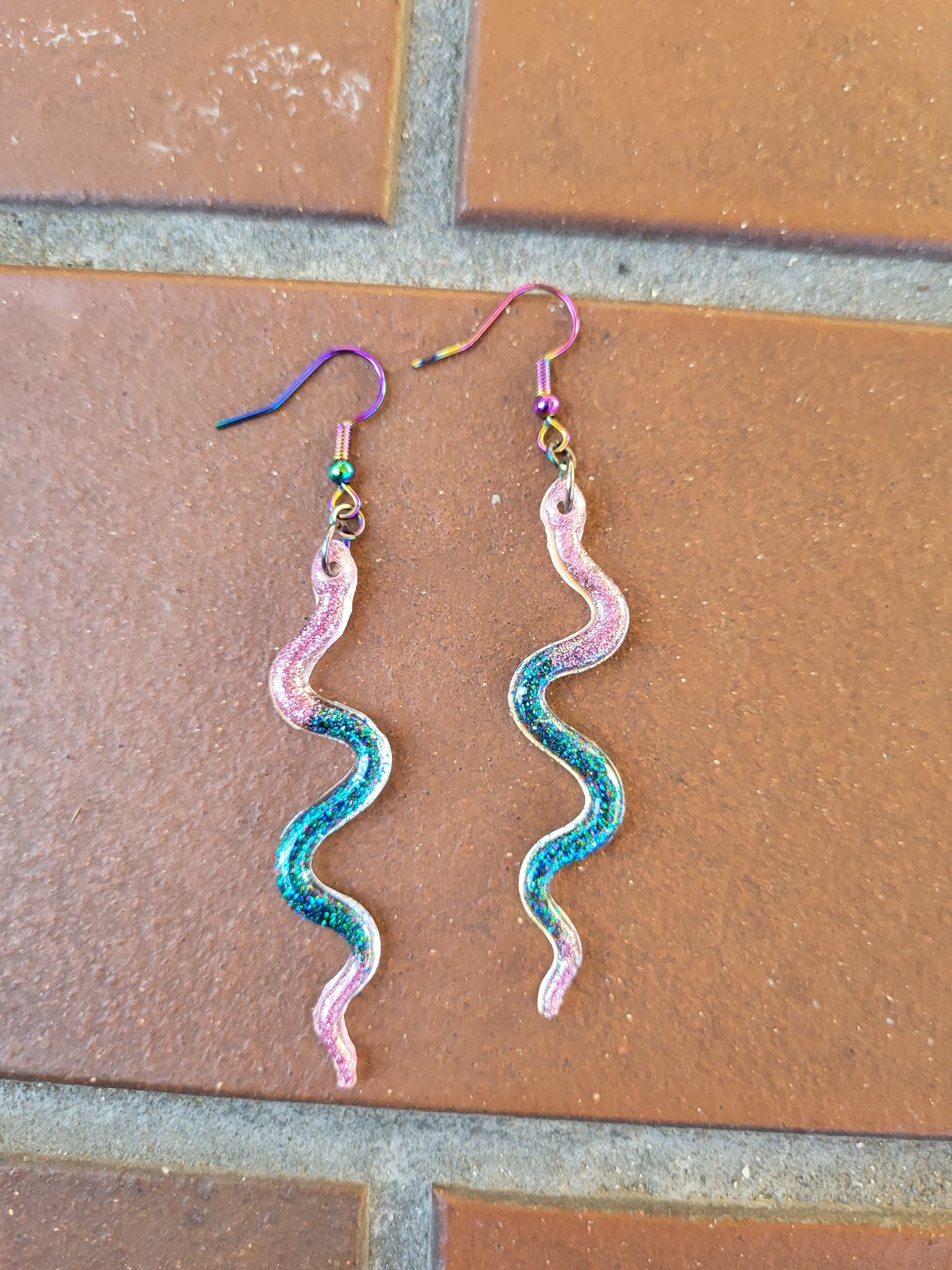 Pink and Turquoise Snake Earrings