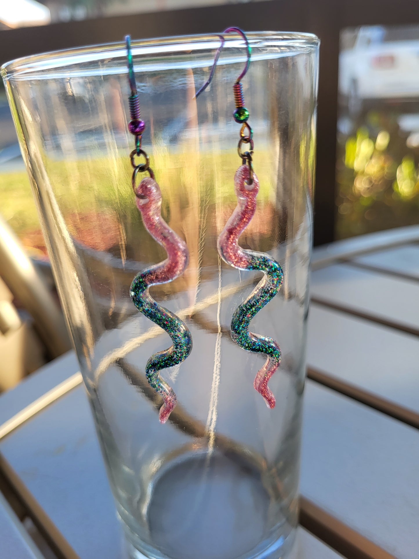 Pink and Turquoise Snake Earrings