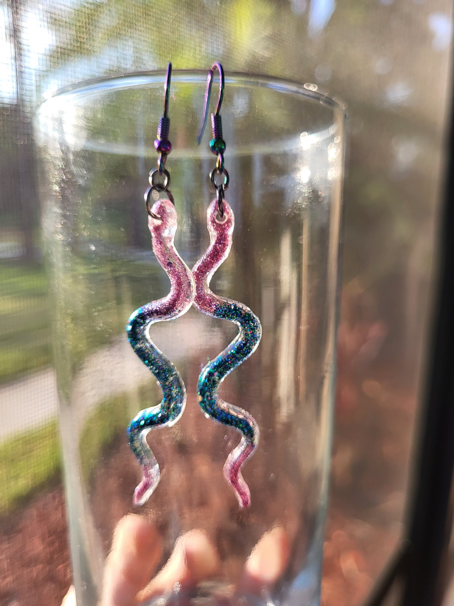 Pink and Turquoise Snake Earrings