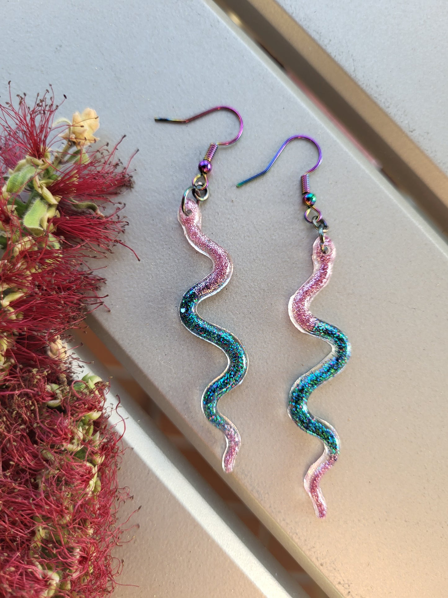 Pink and Turquoise Snake Earrings