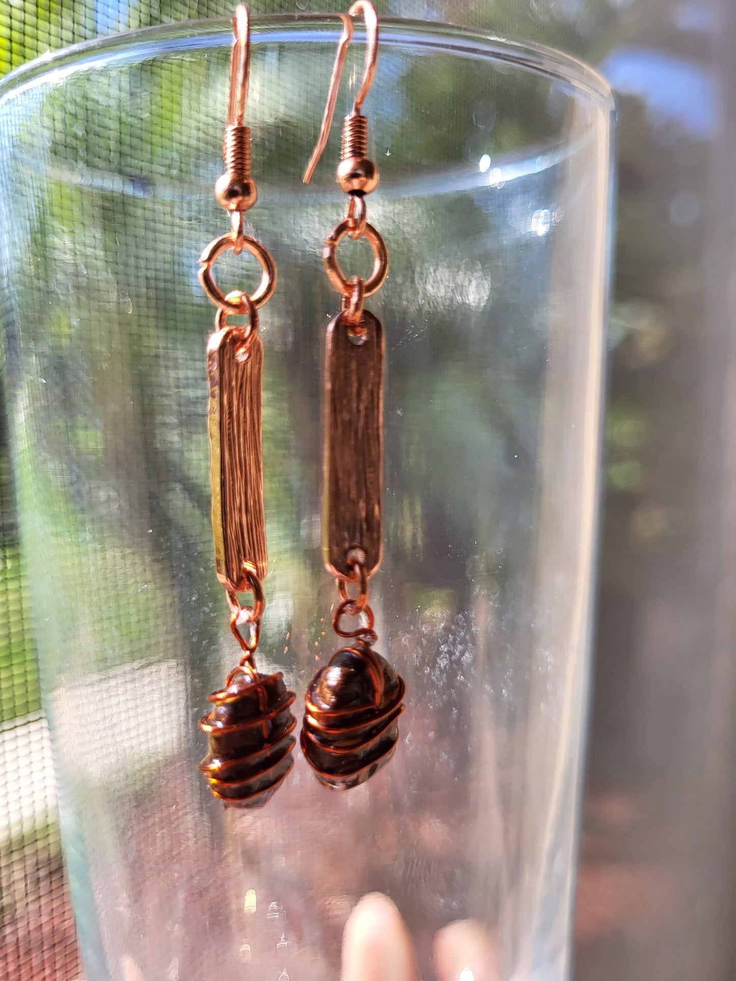 Copper Wire Wrapped Coffee Bean Hook Earrings