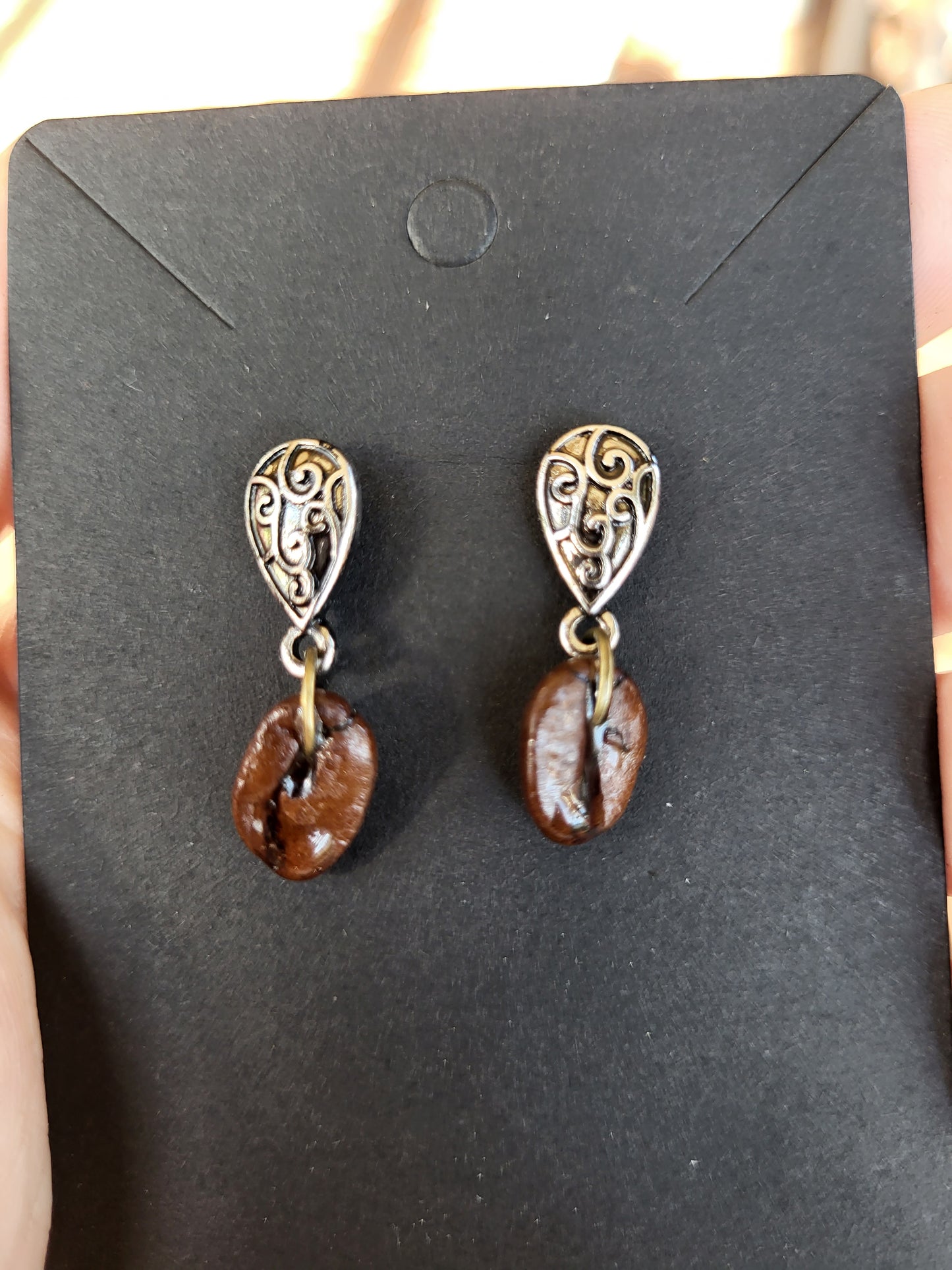 Coffee Bean Tear Drop Post Earrings