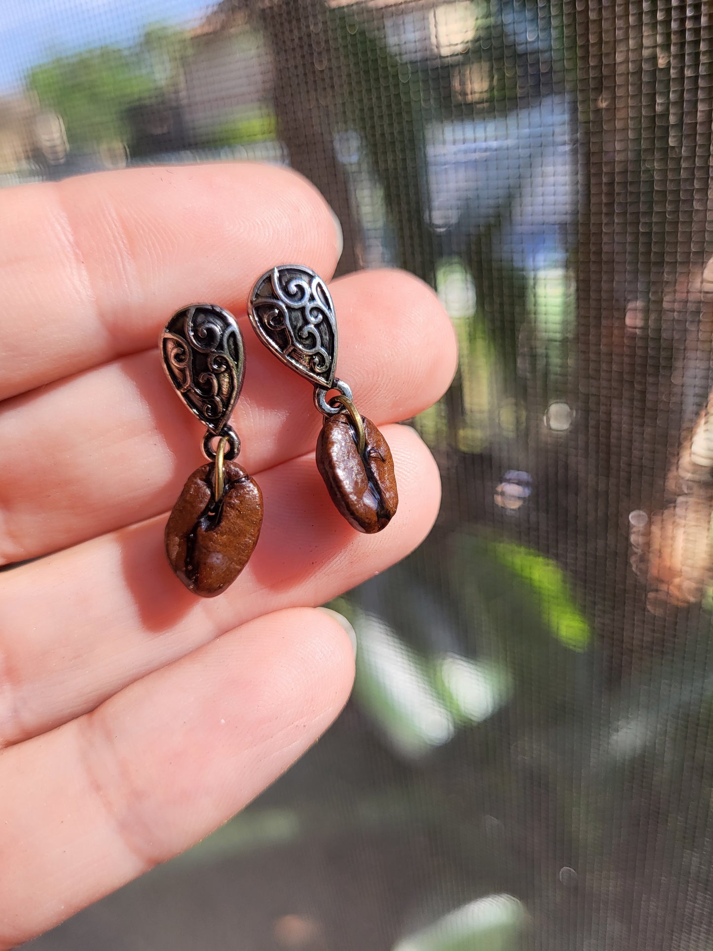 Coffee Bean Tear Drop Post Earrings