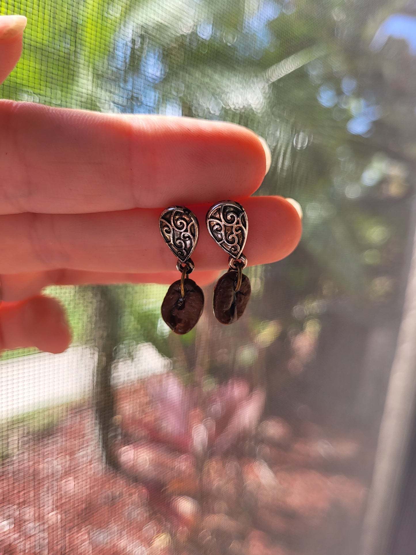 Coffee Bean Tear Drop Post Earrings