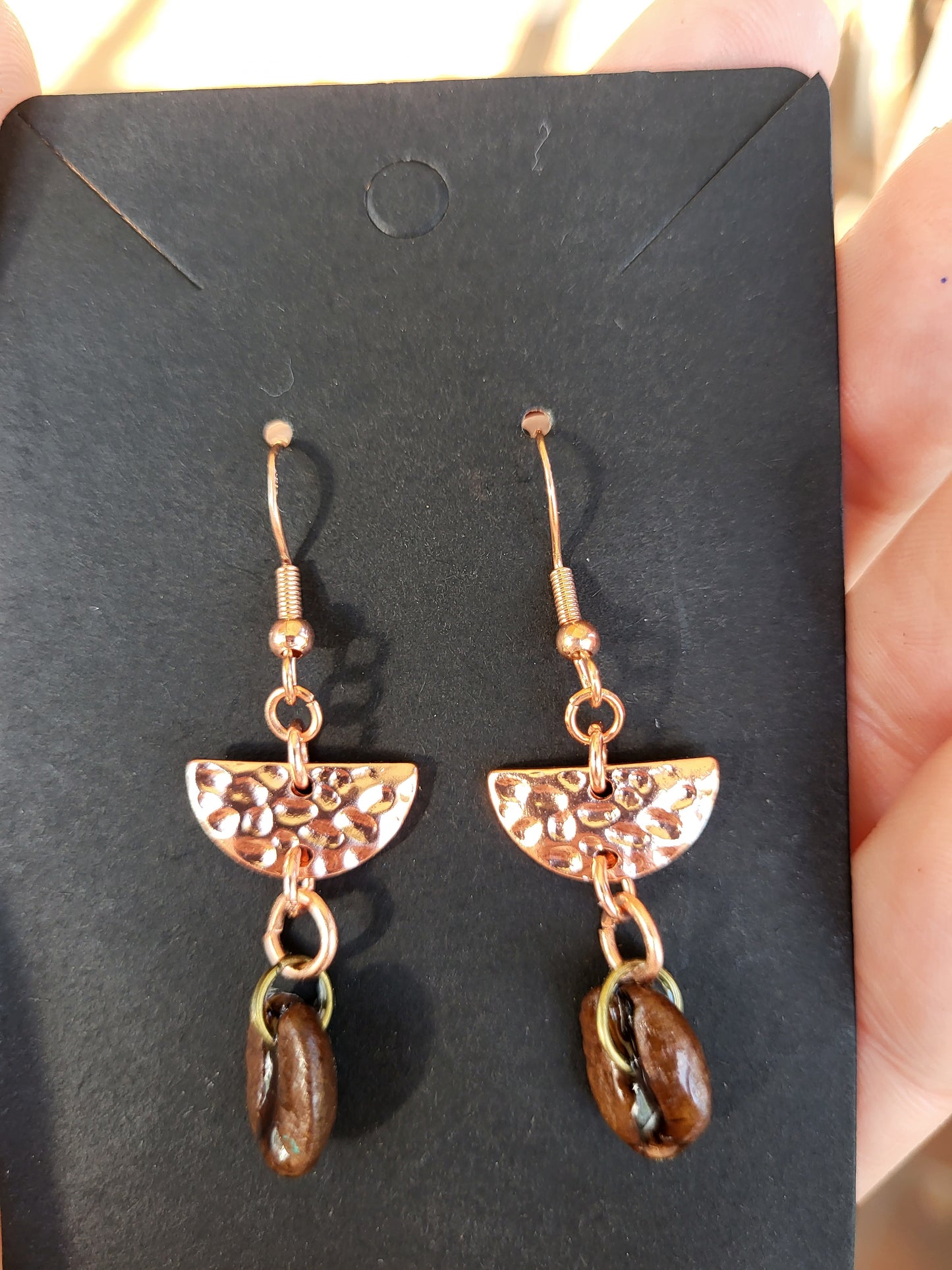 Copper Accented Coffee Bean Hook Earrings