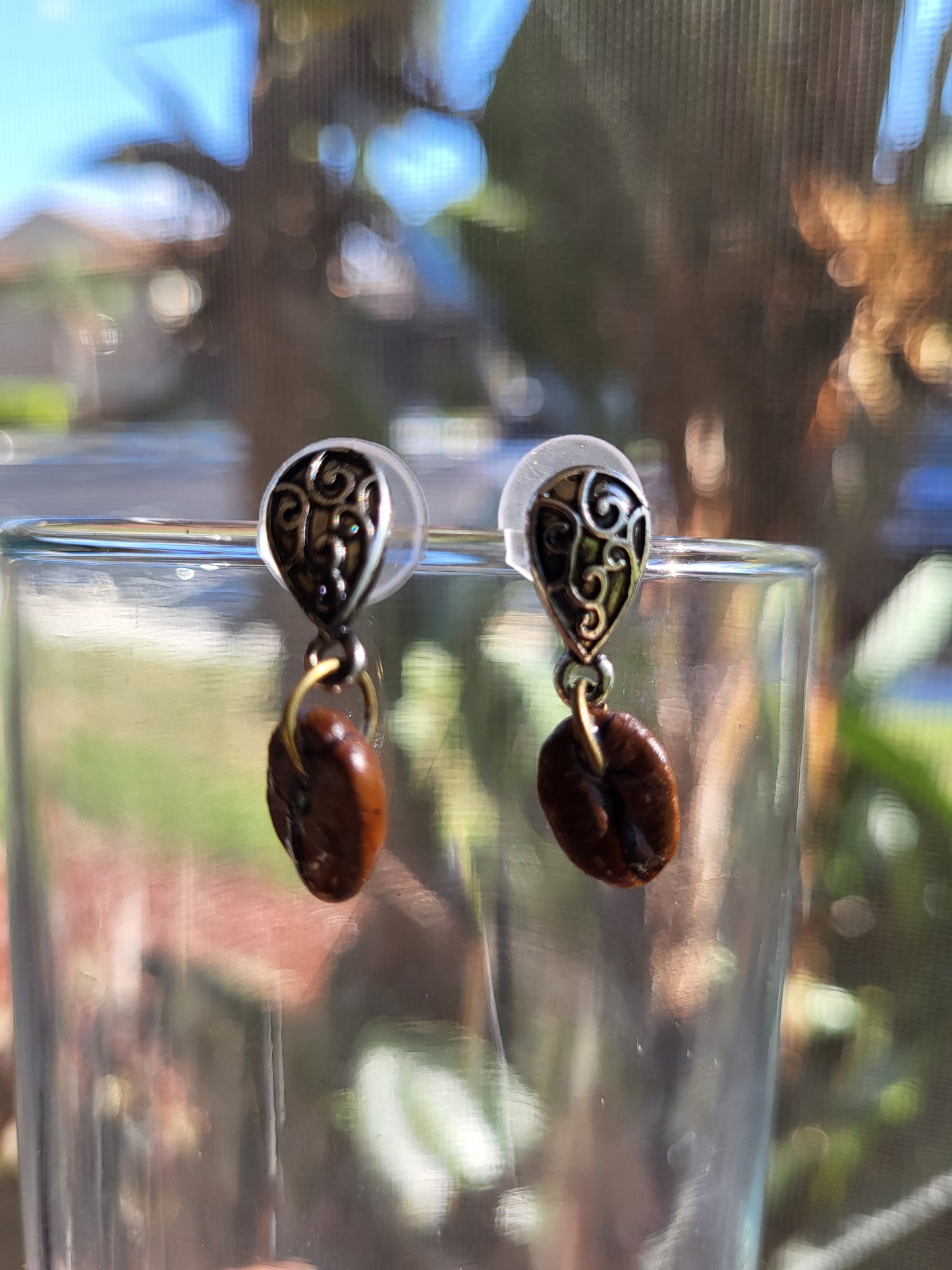 Coffee Bean Tear Drop Post Earrings