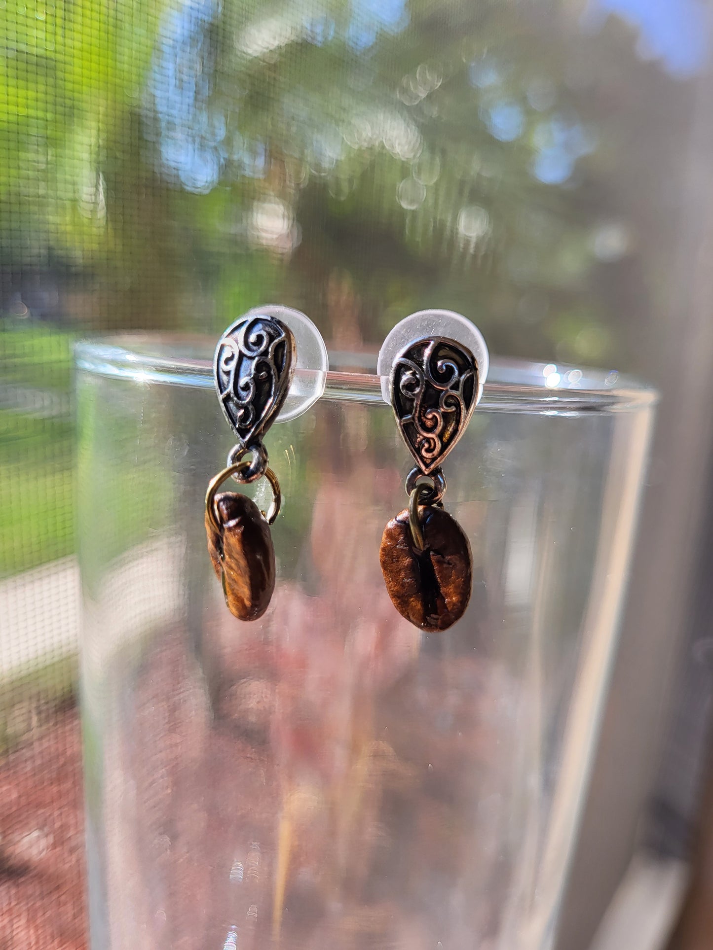 Coffee Bean Tear Drop Post Earrings