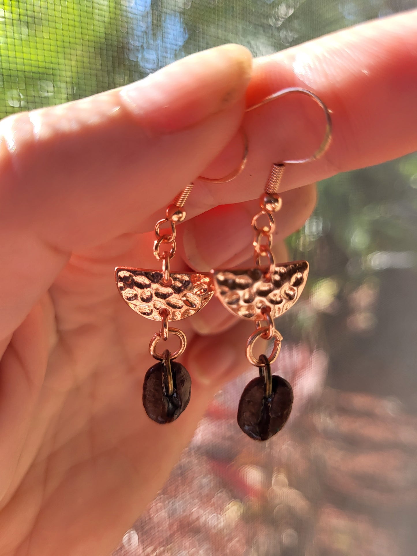 Copper Accented Coffee Bean Hook Earrings