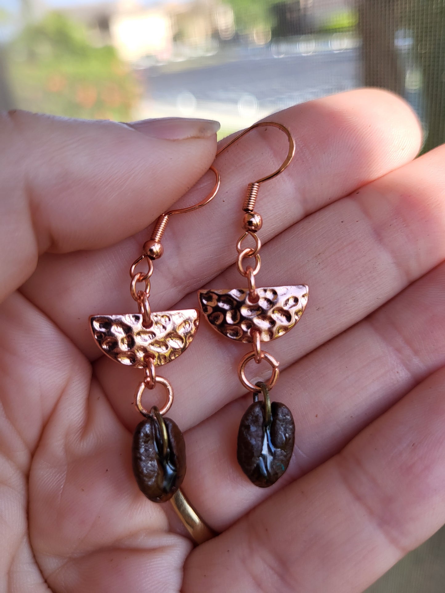 Copper Accented Coffee Bean Hook Earrings