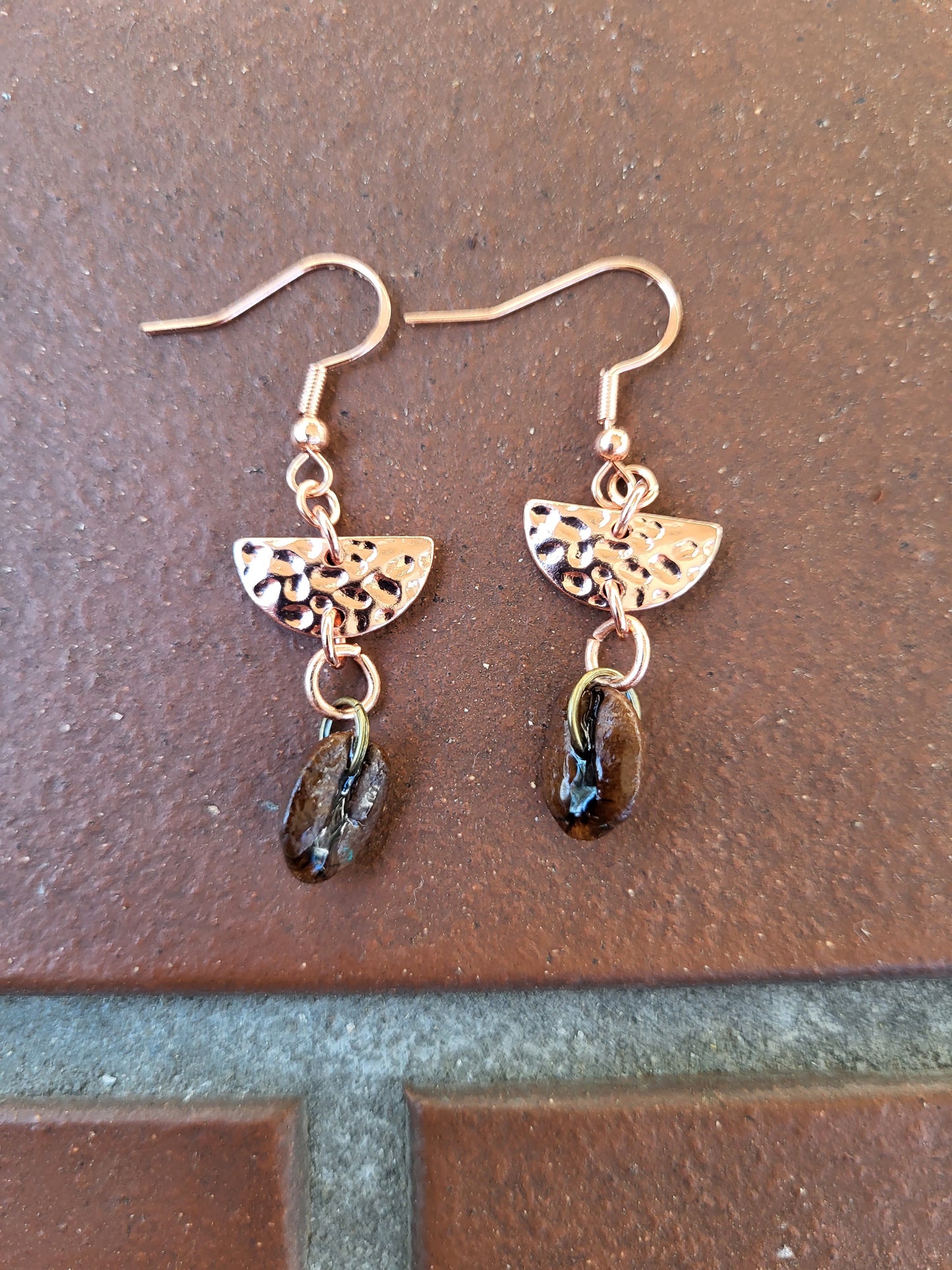 Copper Accented Coffee Bean Hook Earrings