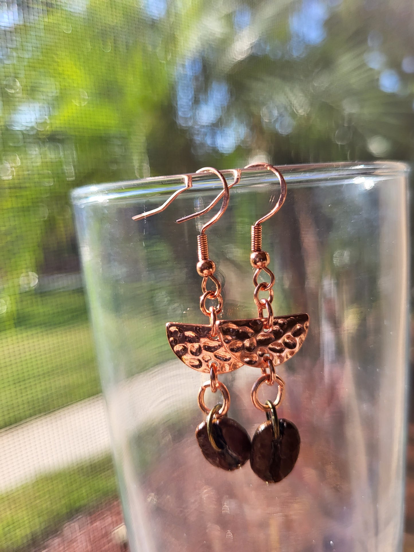 Copper Accented Coffee Bean Hook Earrings