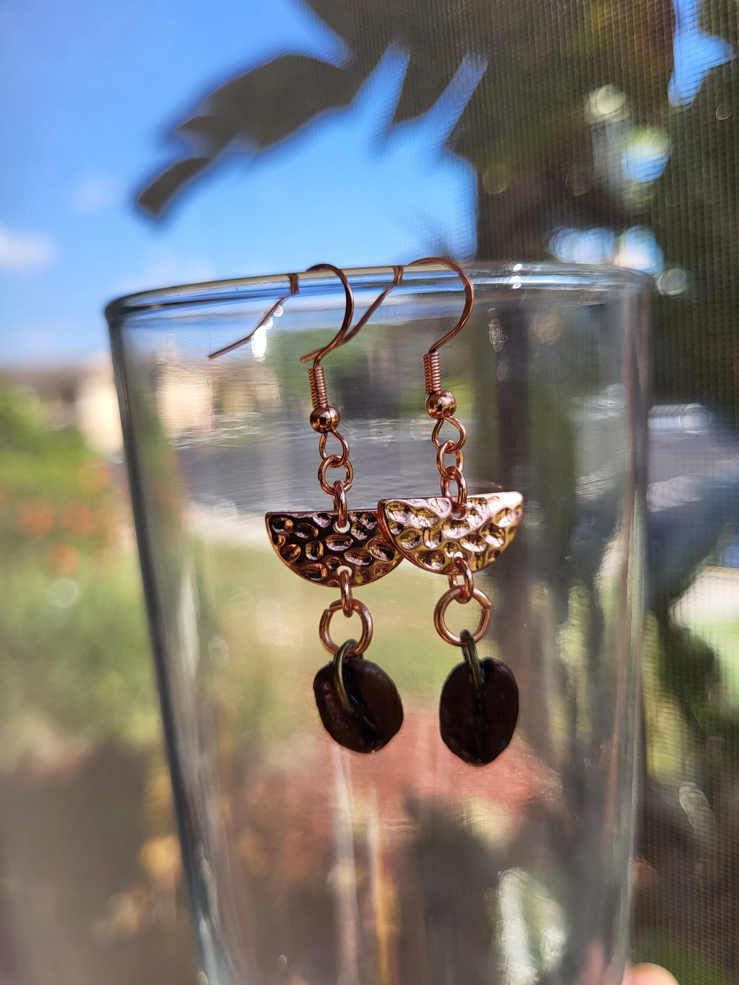 Copper Accented Coffee Bean Hook Earrings