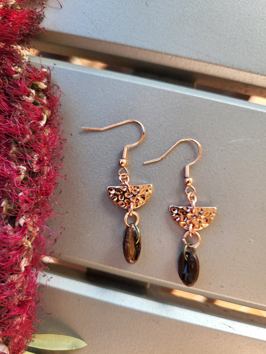 Copper Accented Coffee Bean Hook Earrings