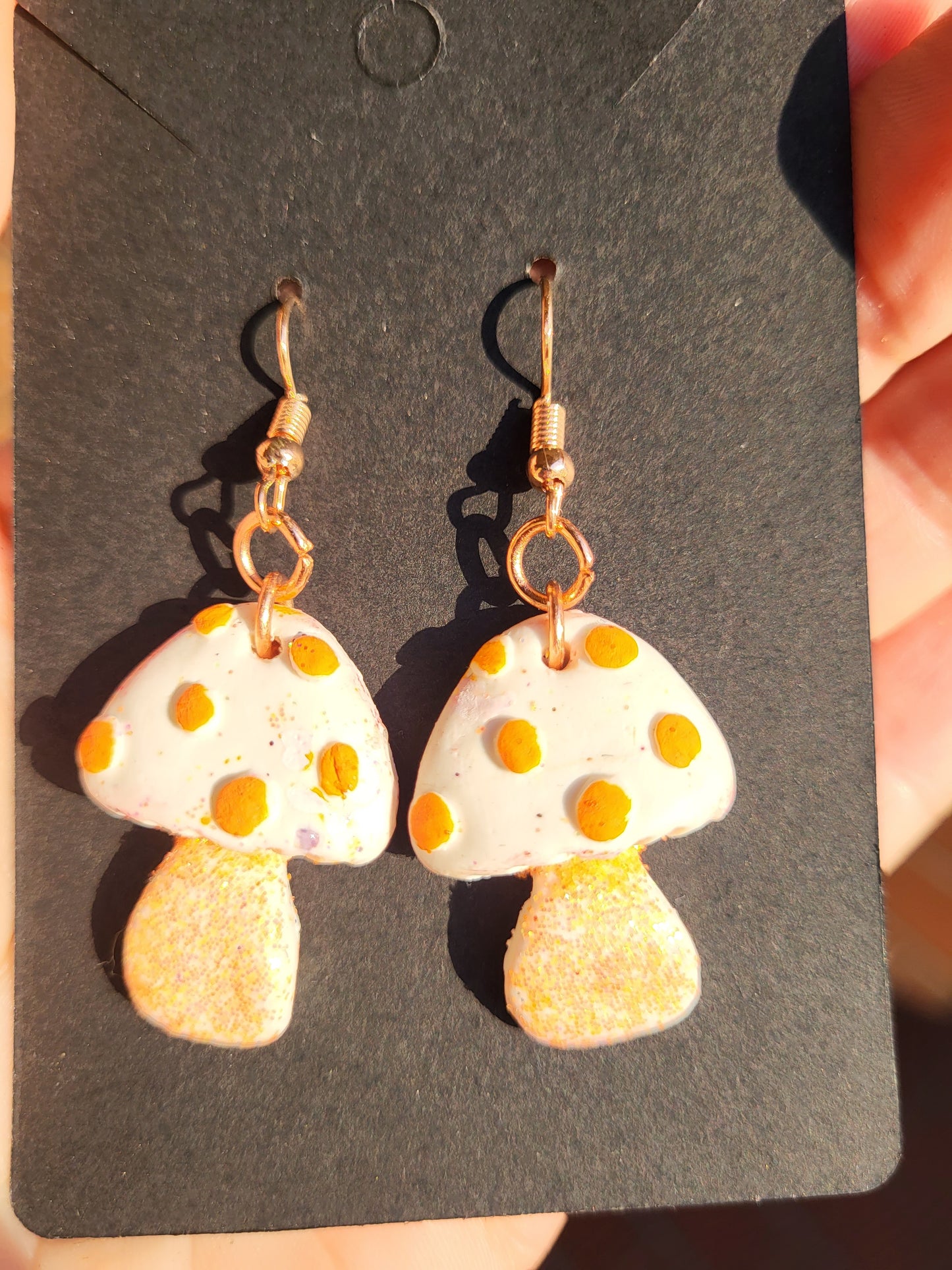 Orange and White Clay Mushroom Hook Earrings