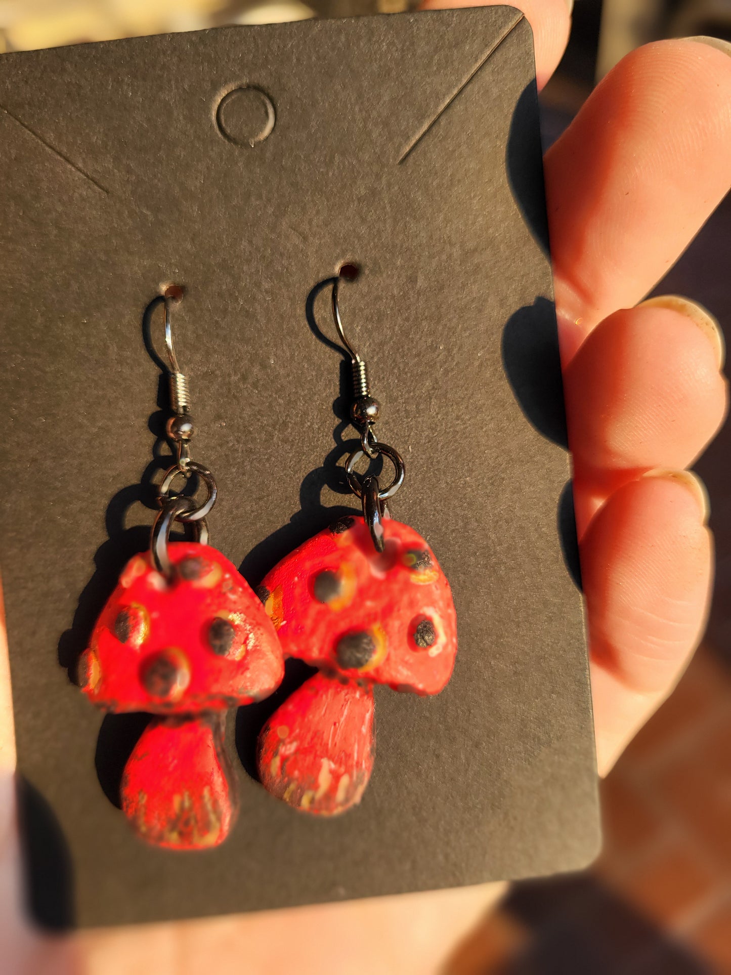 Black and Red Clay Mushroom Earrings