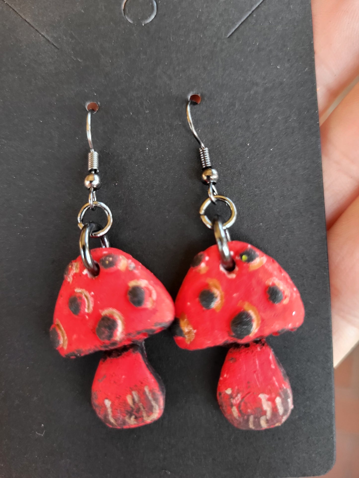 Black and Red Clay Mushroom Earrings