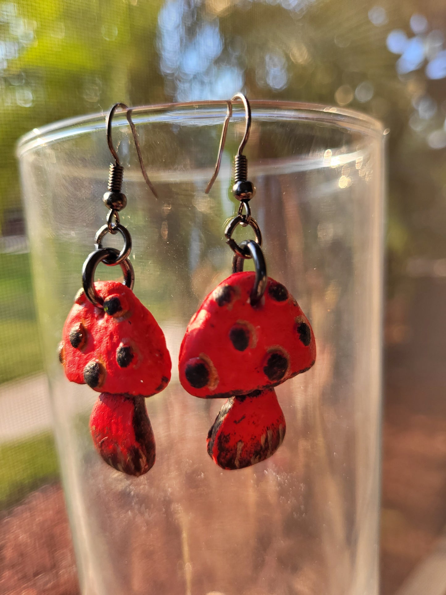 Black and Red Clay Mushroom Earrings