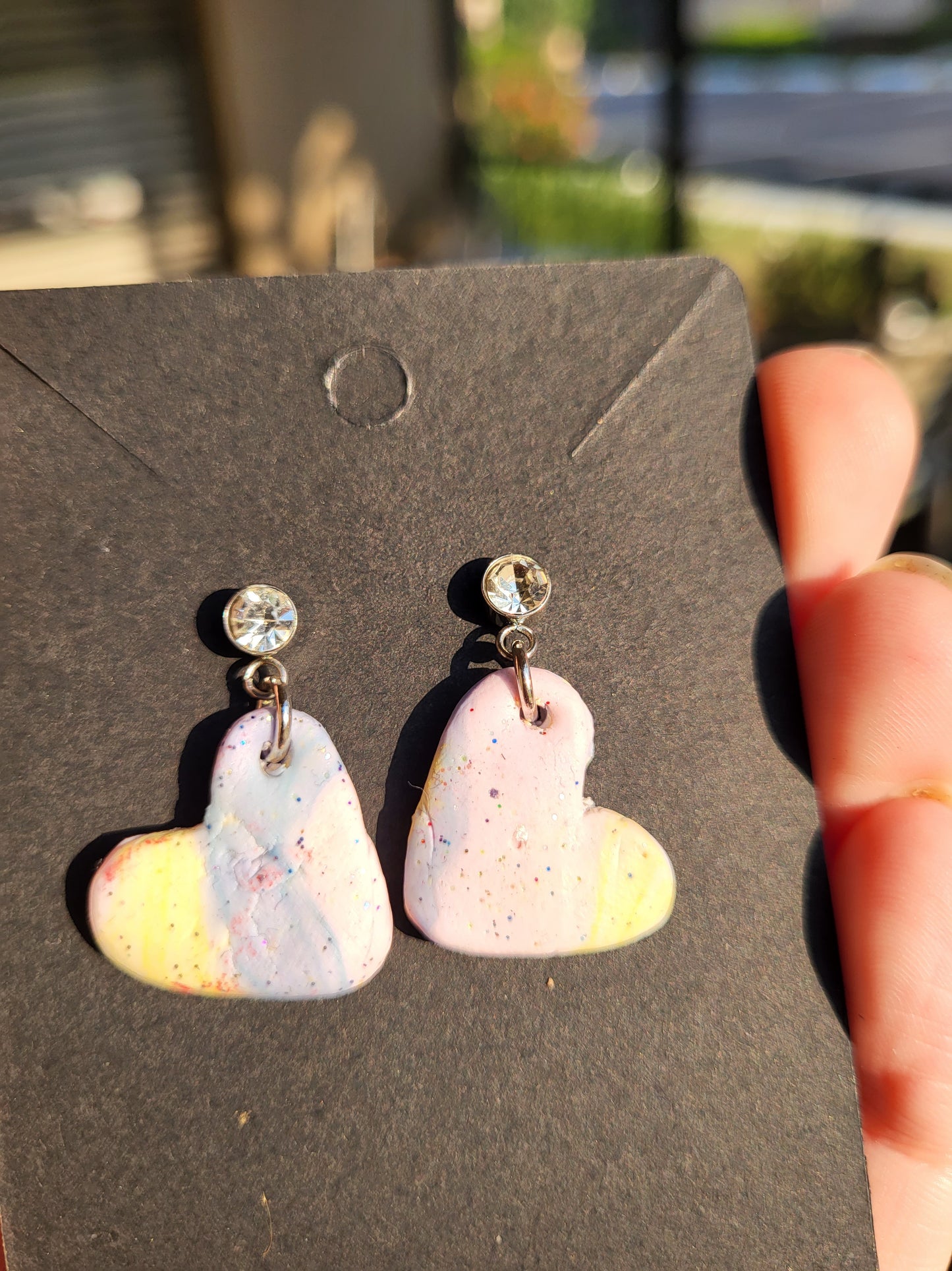 Colorful Clay Heart Post Earrings