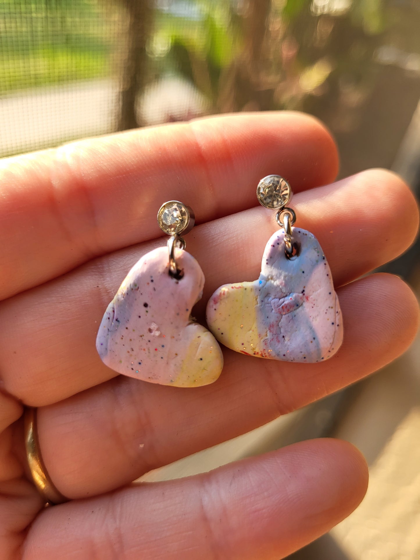 Colorful Clay Heart Post Earrings