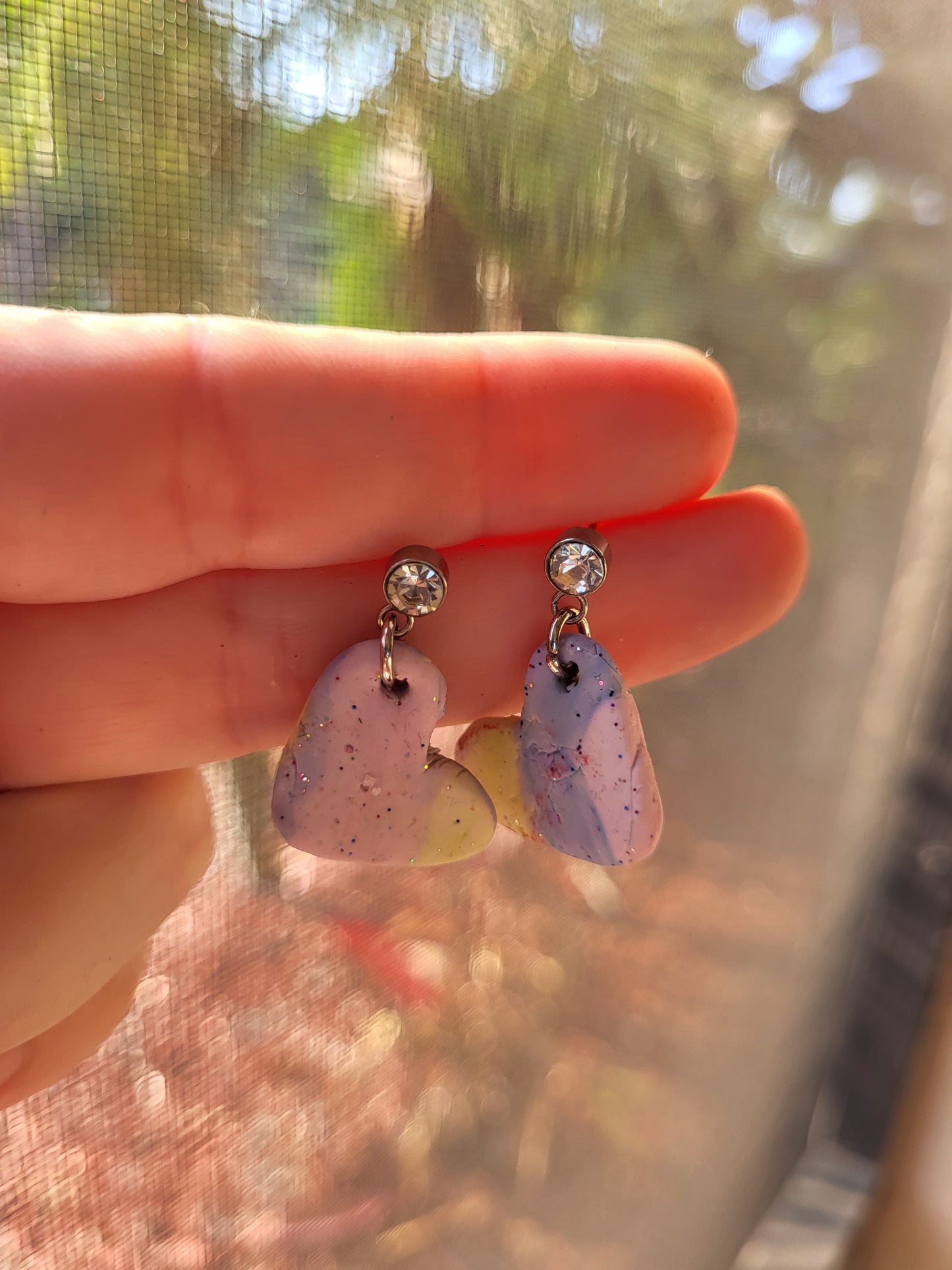 Colorful Clay Heart Post Earrings