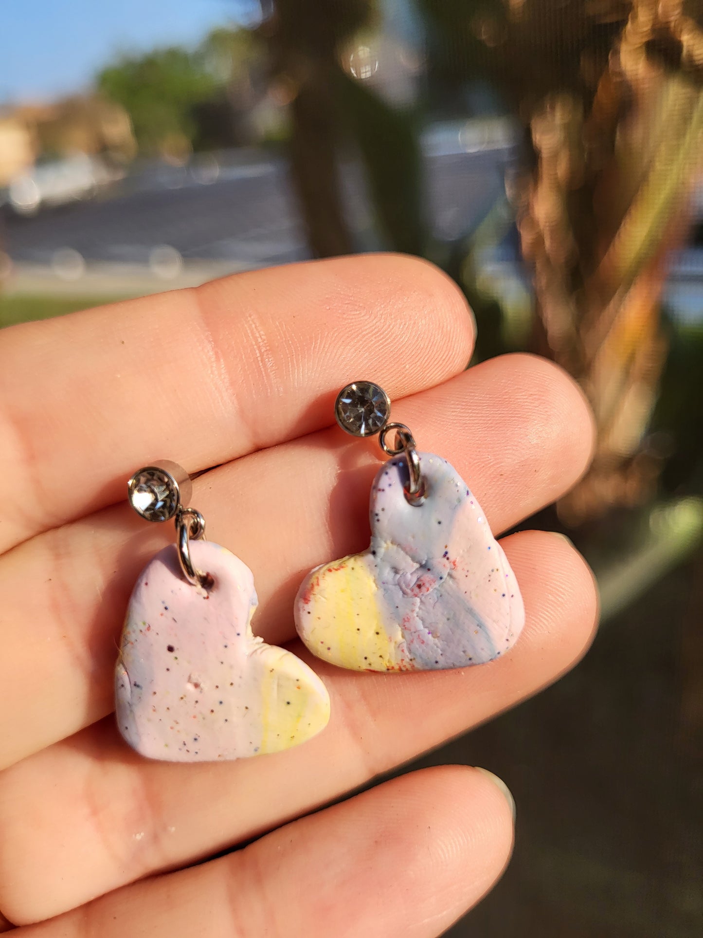 Colorful Clay Heart Post Earrings