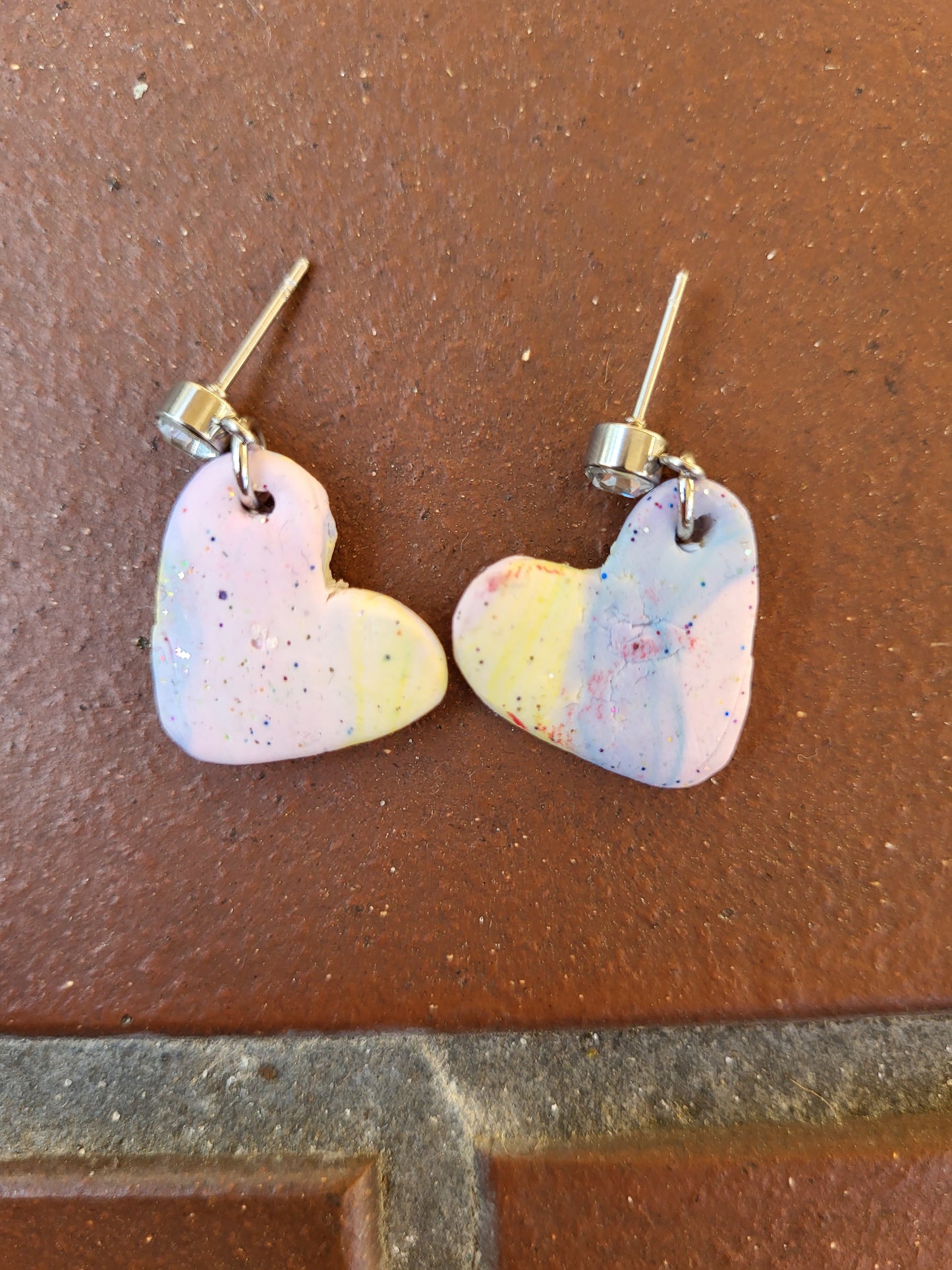 Colorful Clay Heart Post Earrings