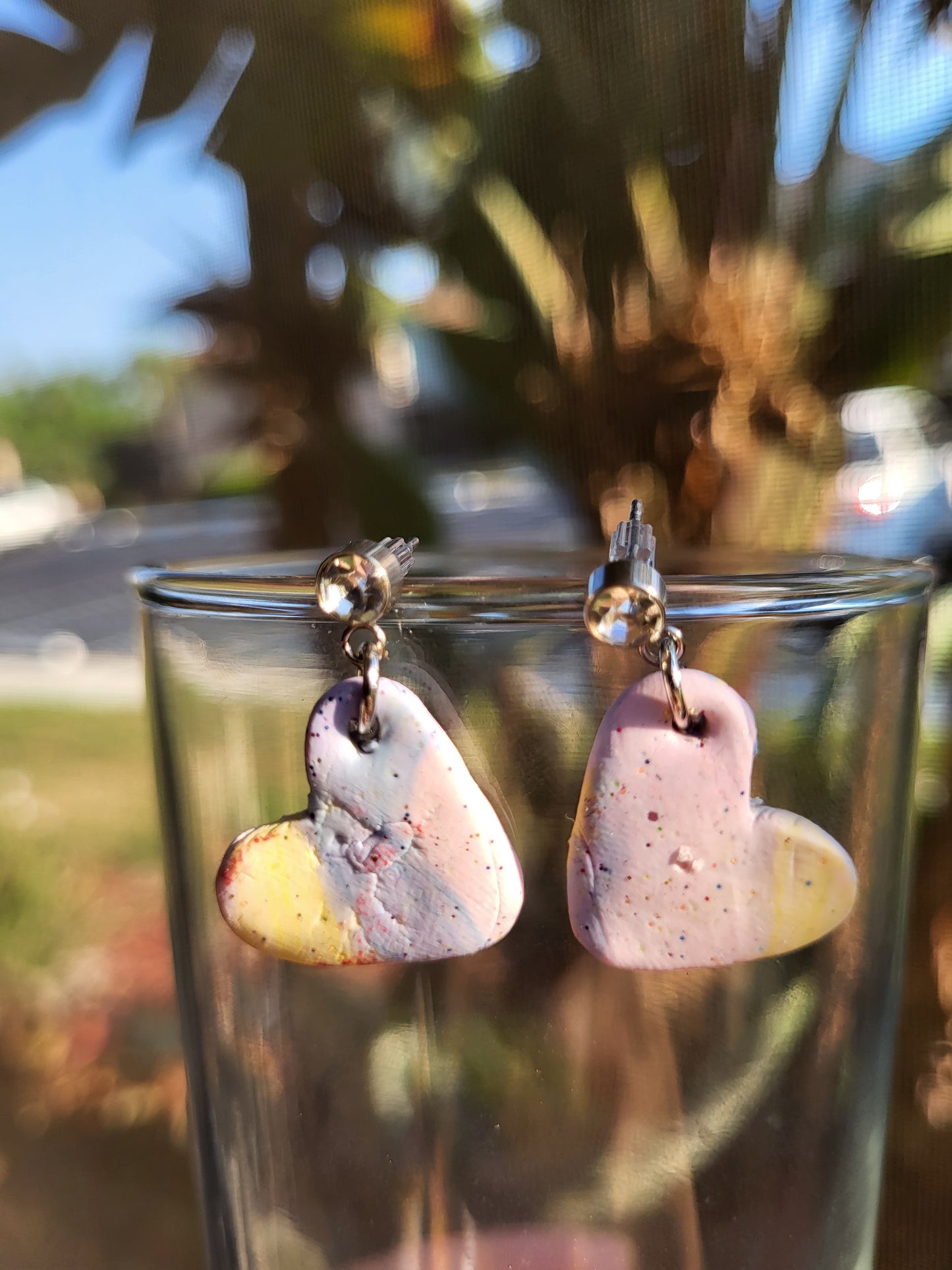 Colorful Clay Heart Post Earrings