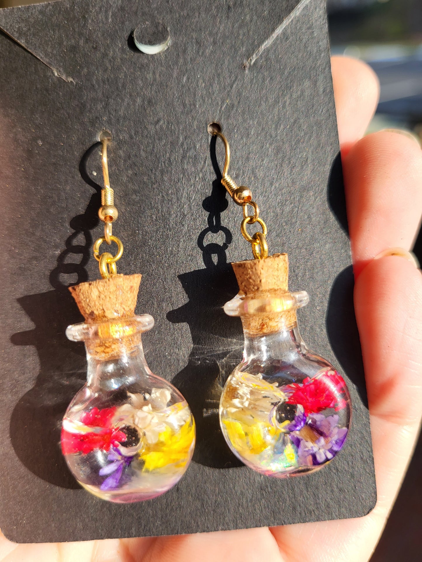 Corked Bottle Earrings With Real Dried Flowers