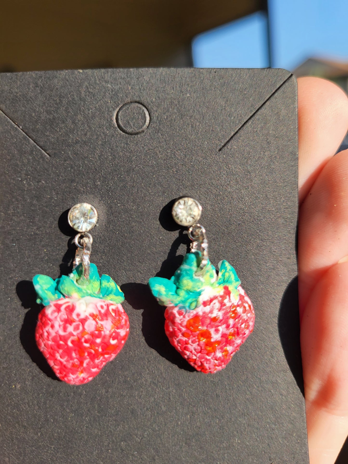 Small Clay Strawberry Post Earrings