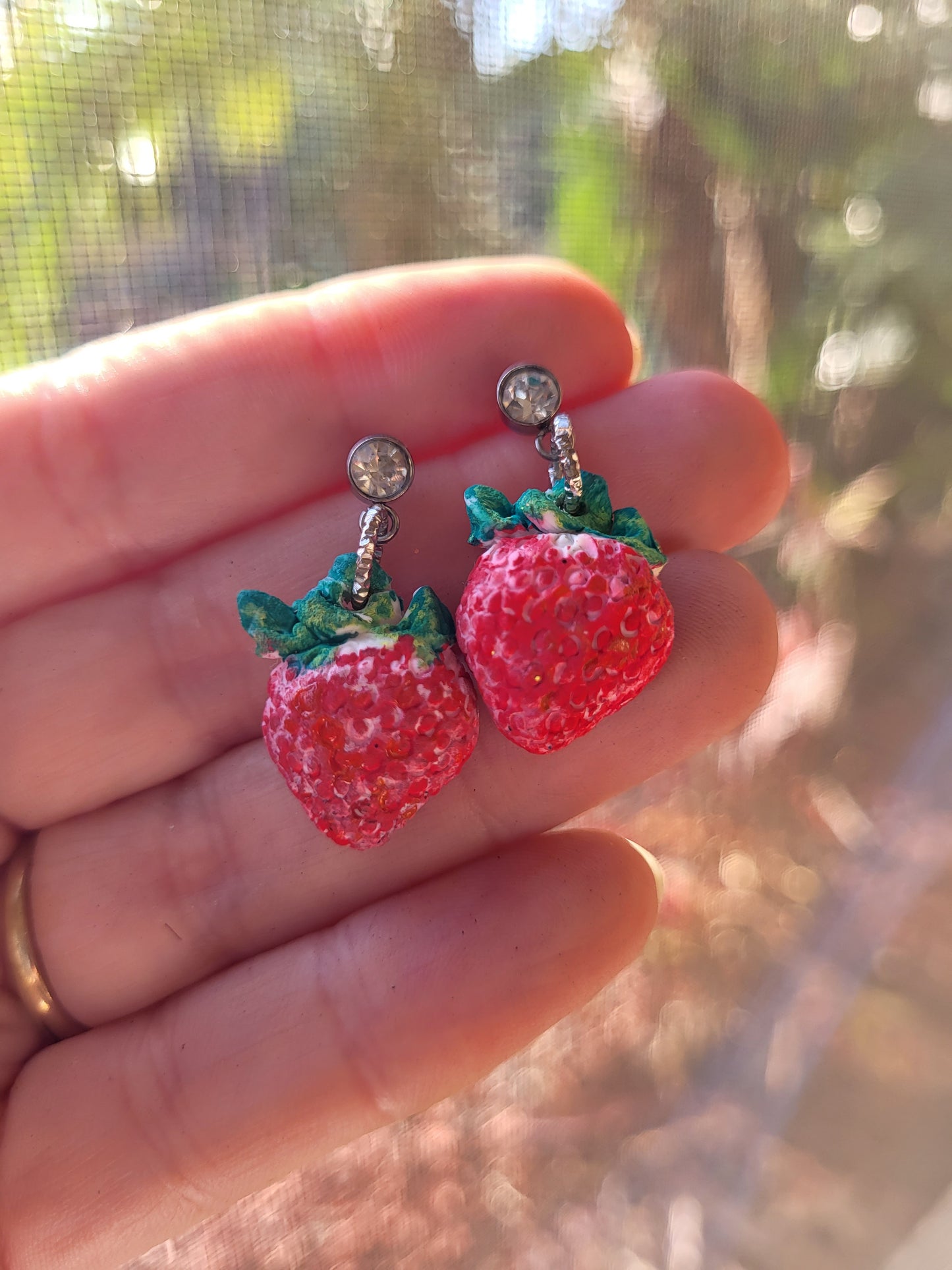 Small Clay Strawberry Post Earrings