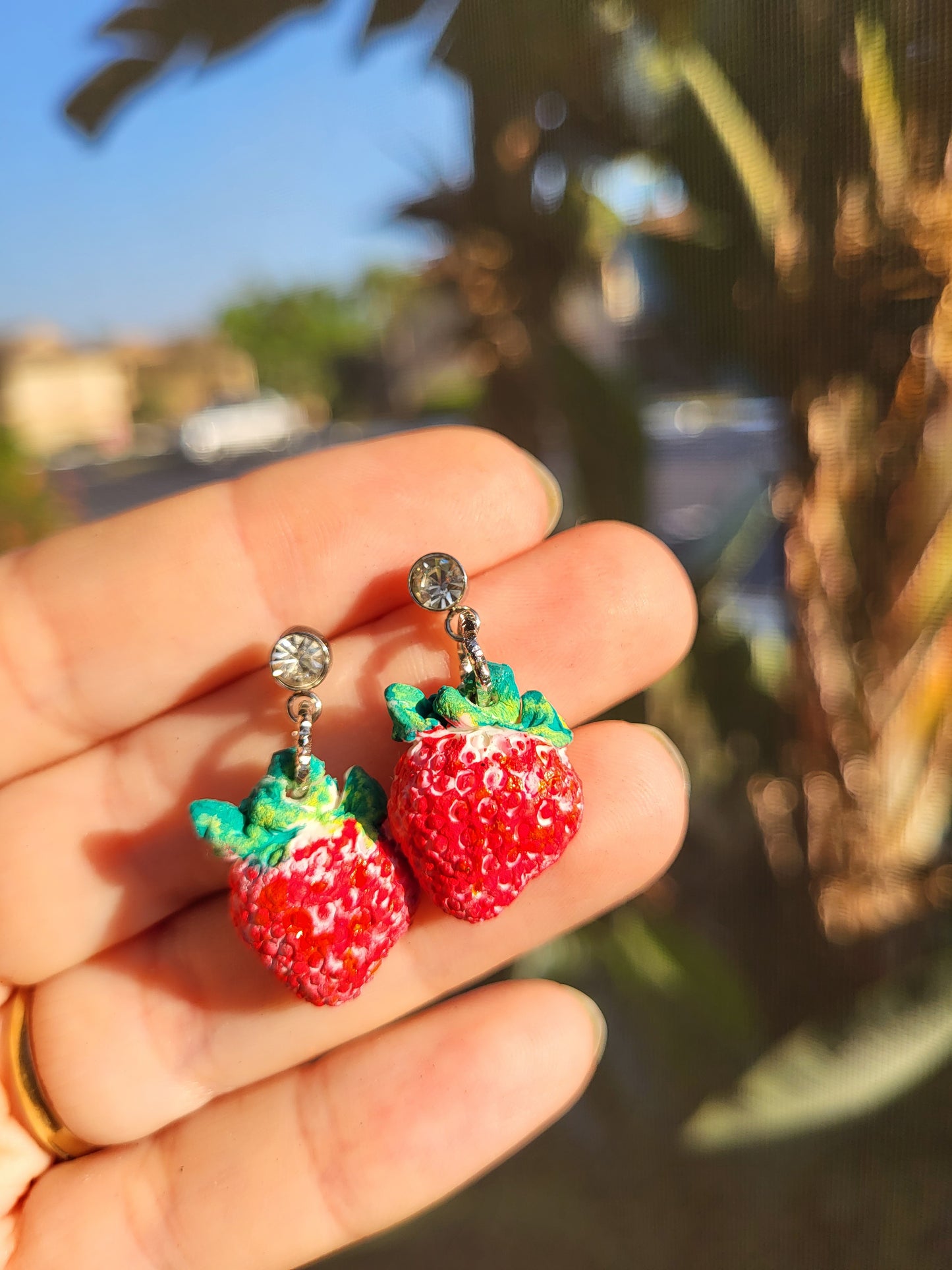 Small Clay Strawberry Post Earrings