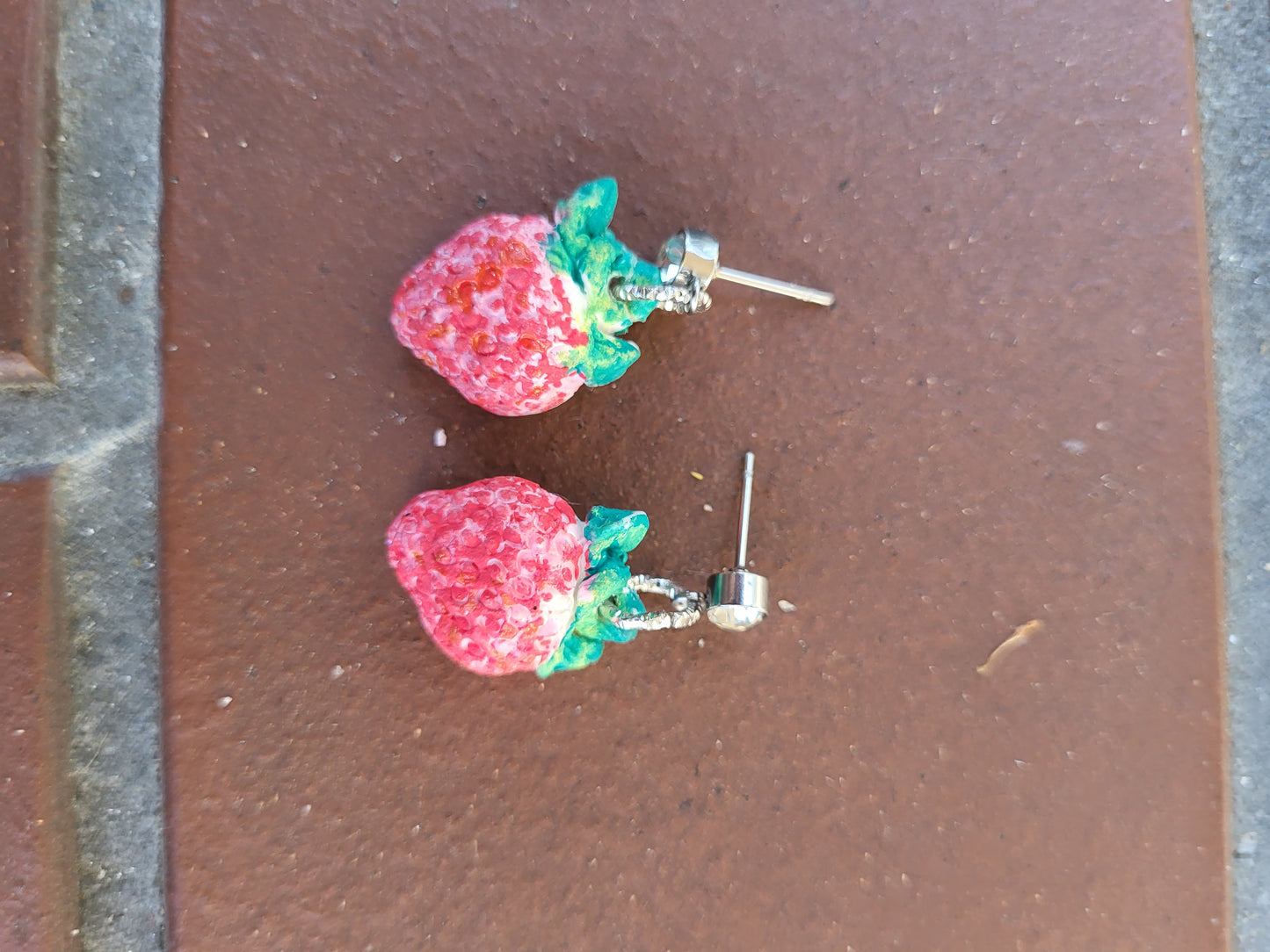 Small Clay Strawberry Post Earrings