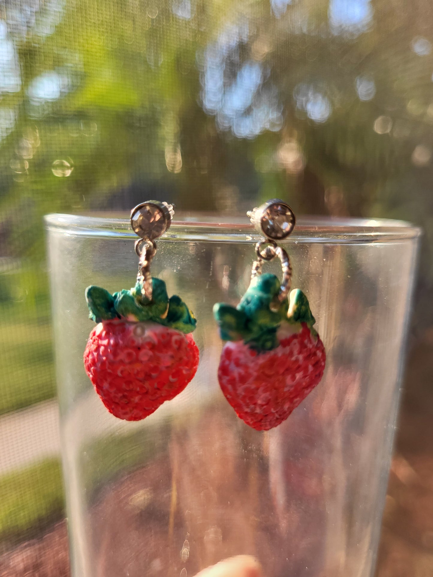 Small Clay Strawberry Post Earrings