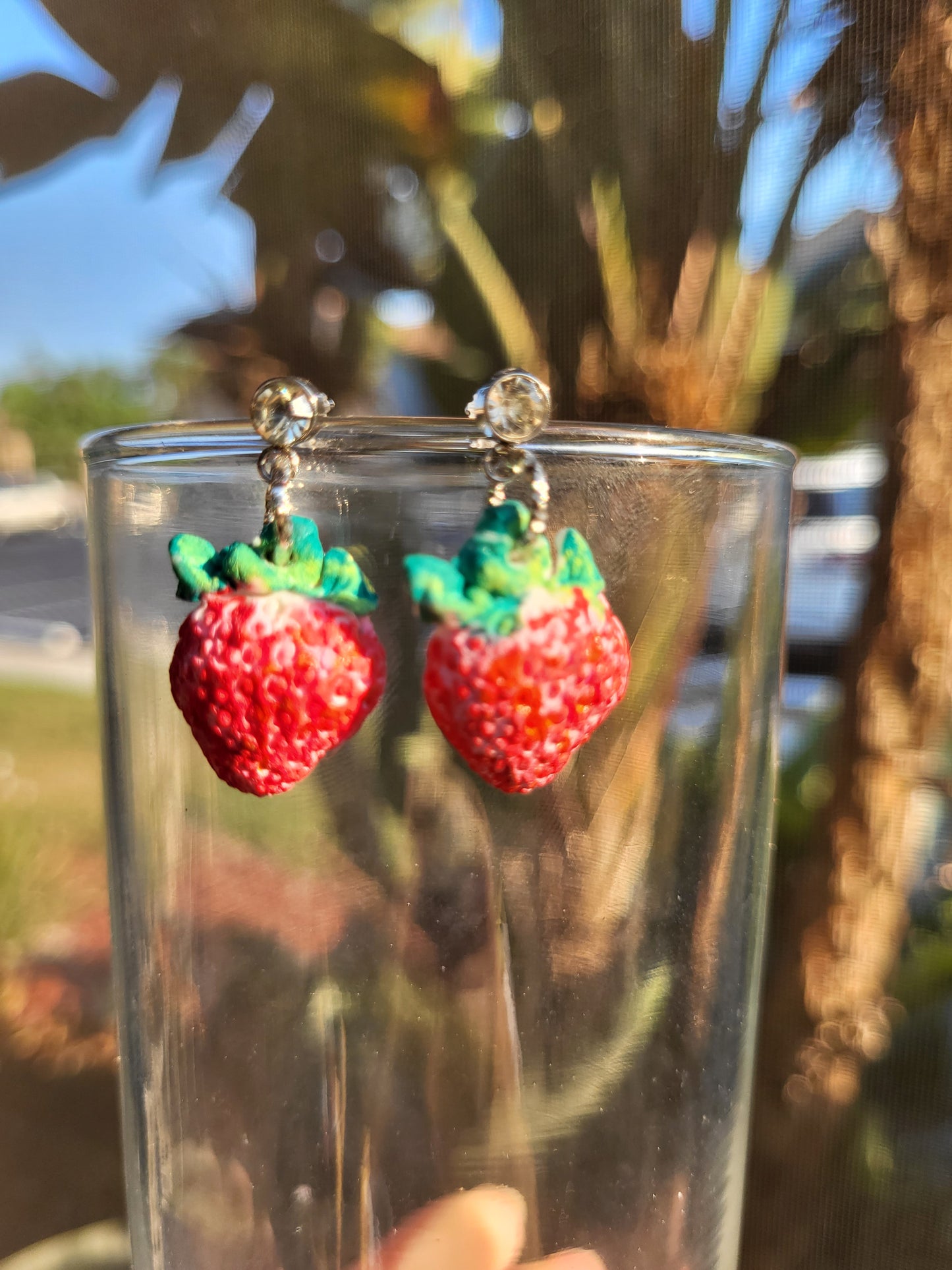 Small Clay Strawberry Post Earrings