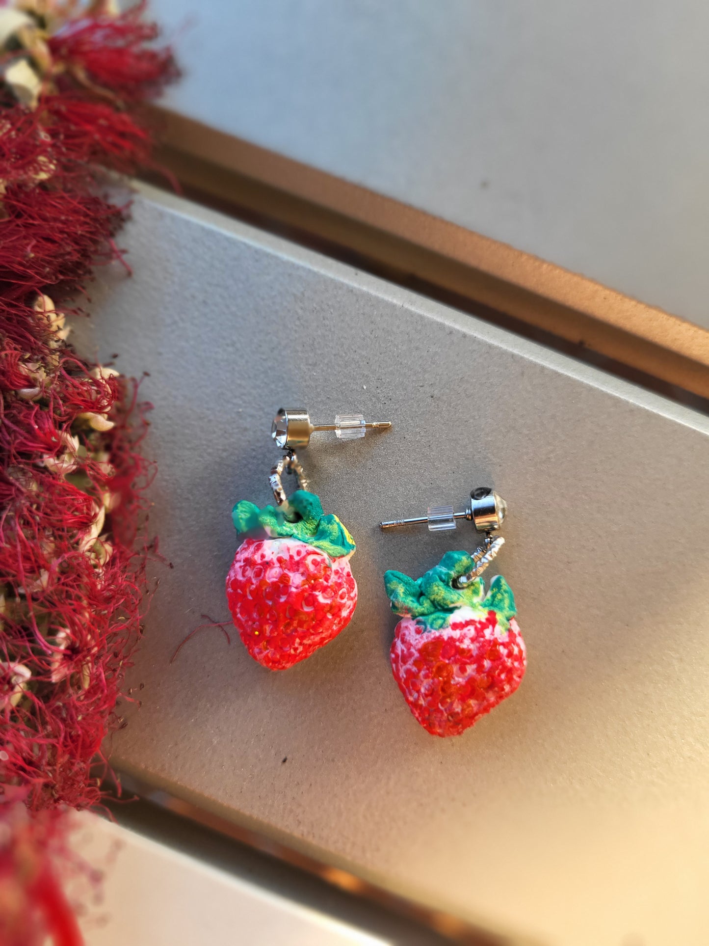 Small Clay Strawberry Post Earrings