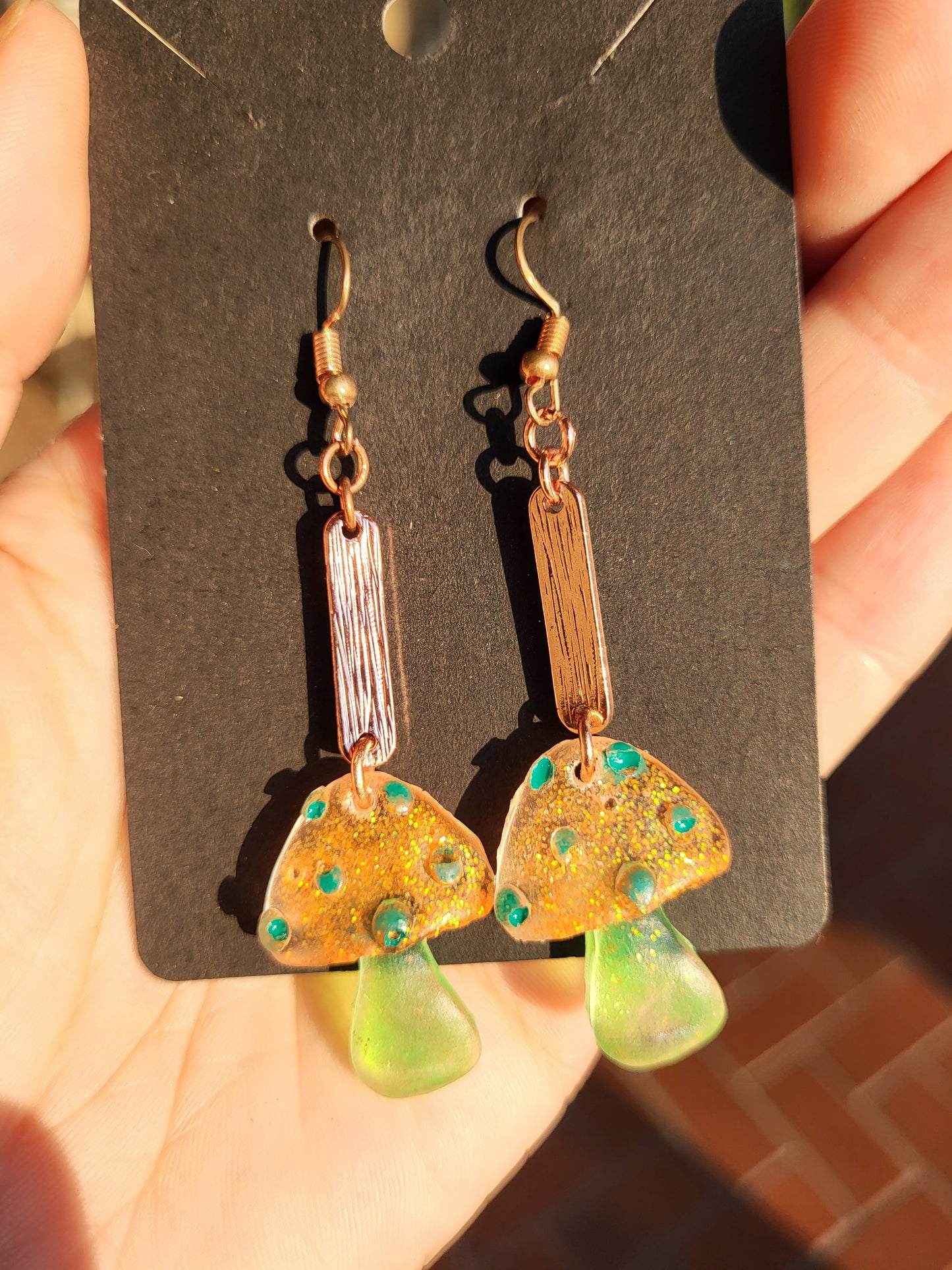 Orange and Green Mushroom Earrings