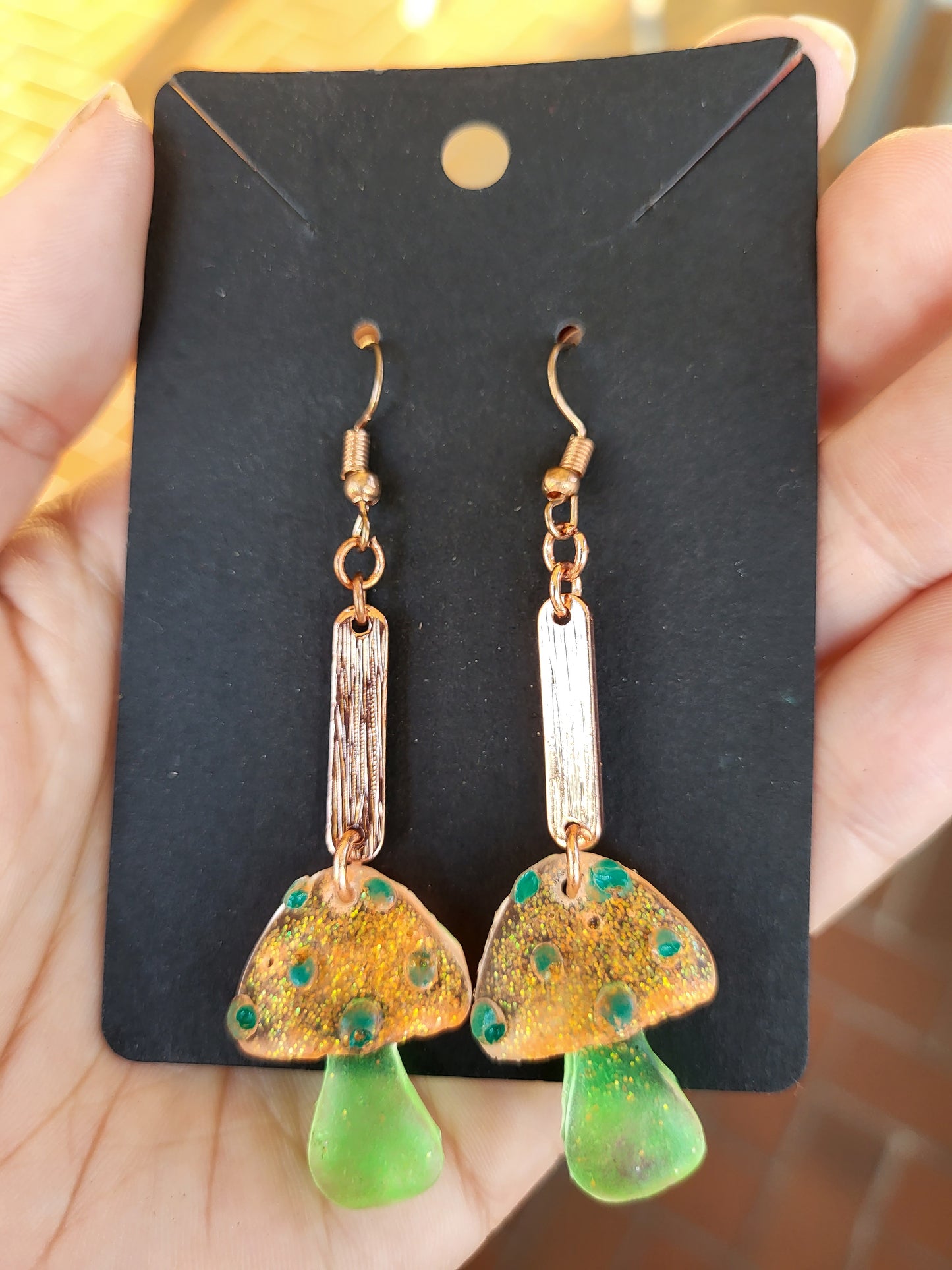 Orange and Green Mushroom Earrings