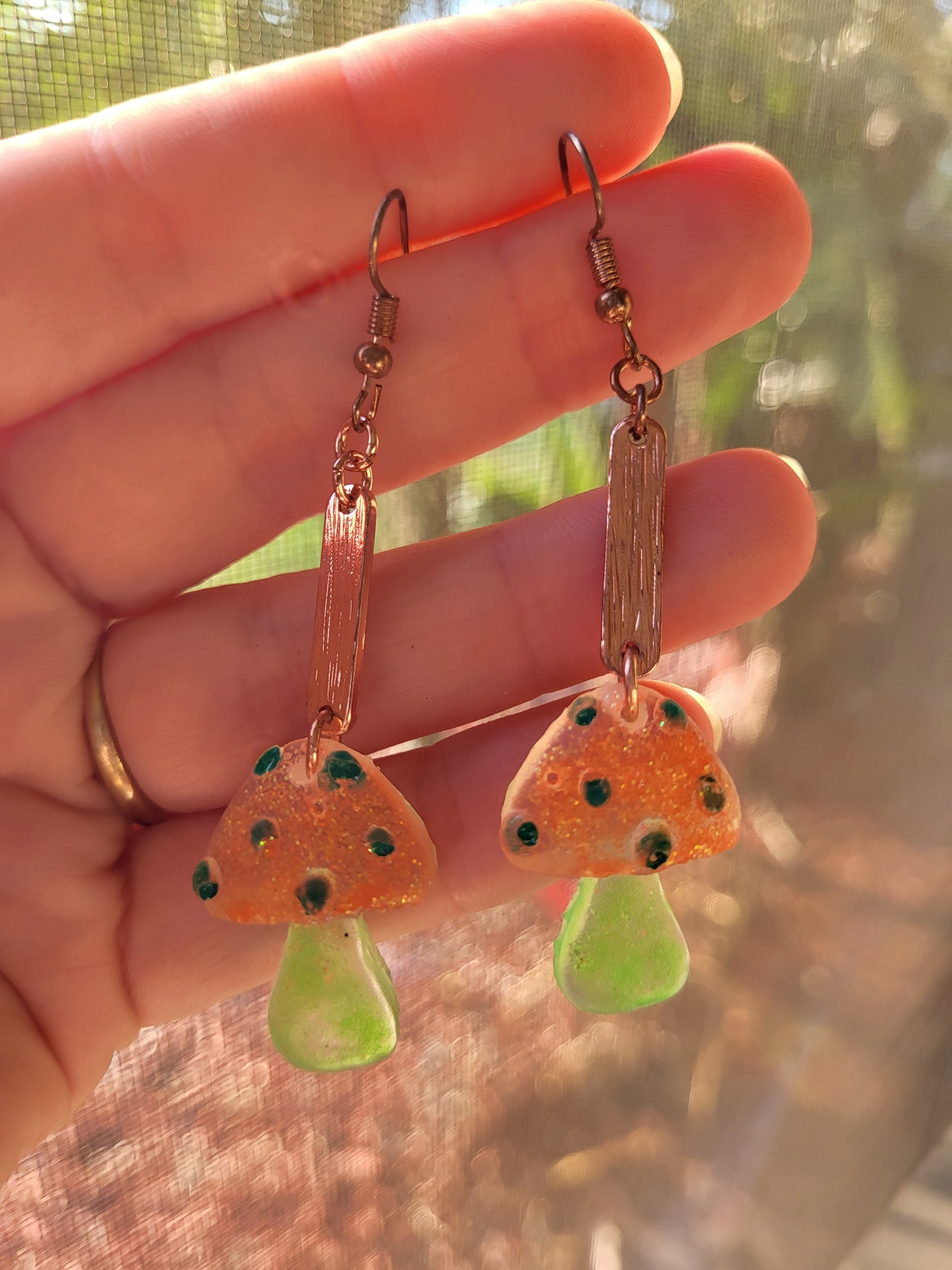 Orange and Green Mushroom Earrings